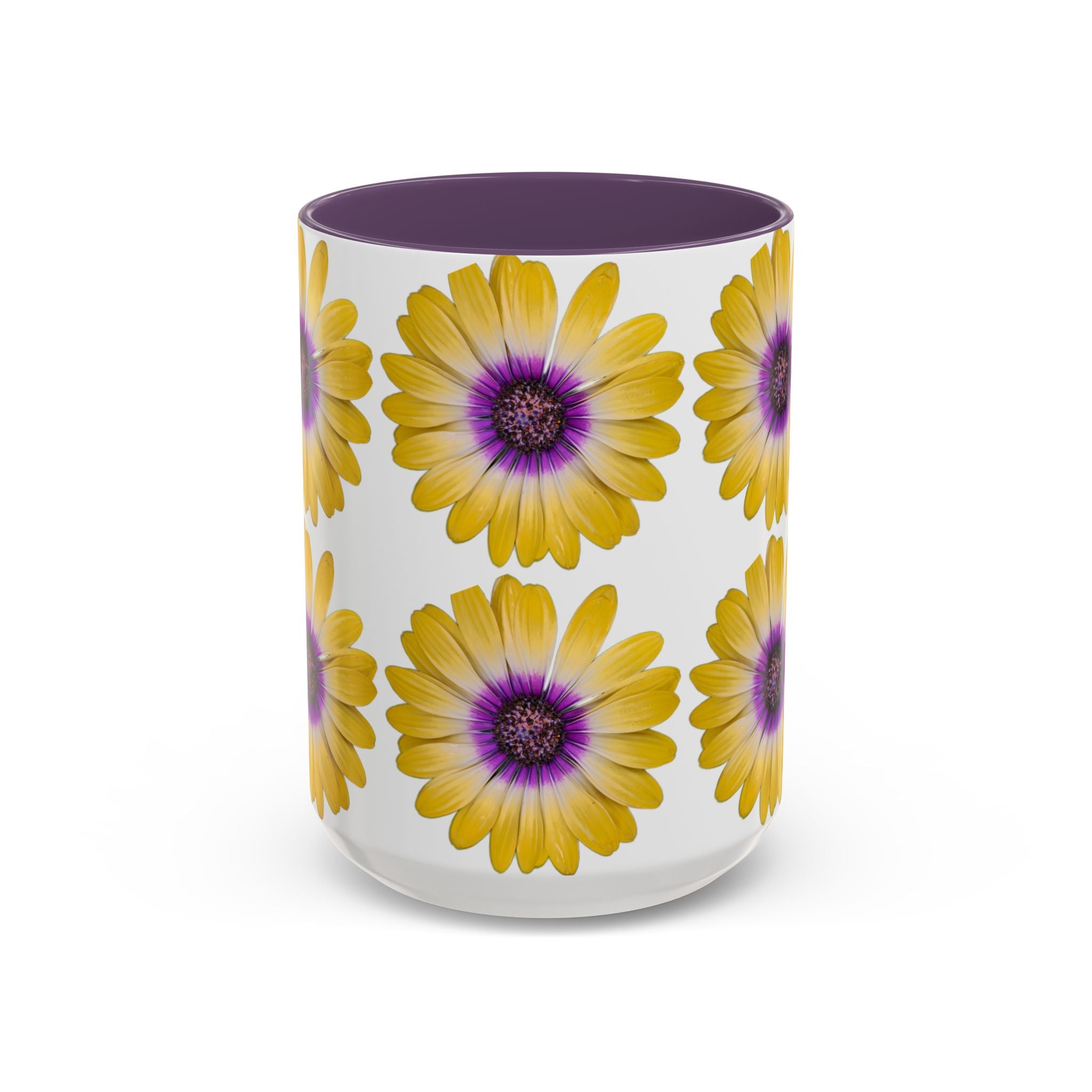 Yellow Purple Daisy Accent Coffee Mug – Floral Pattern 11/15oz