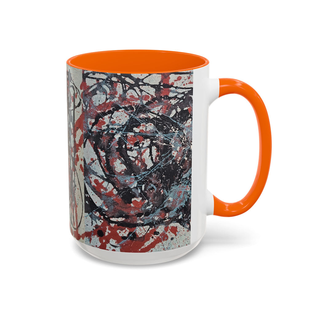Abstract Splatter Accent Coffee Mug — Red, Black & White Artistic Design (11/15oz)