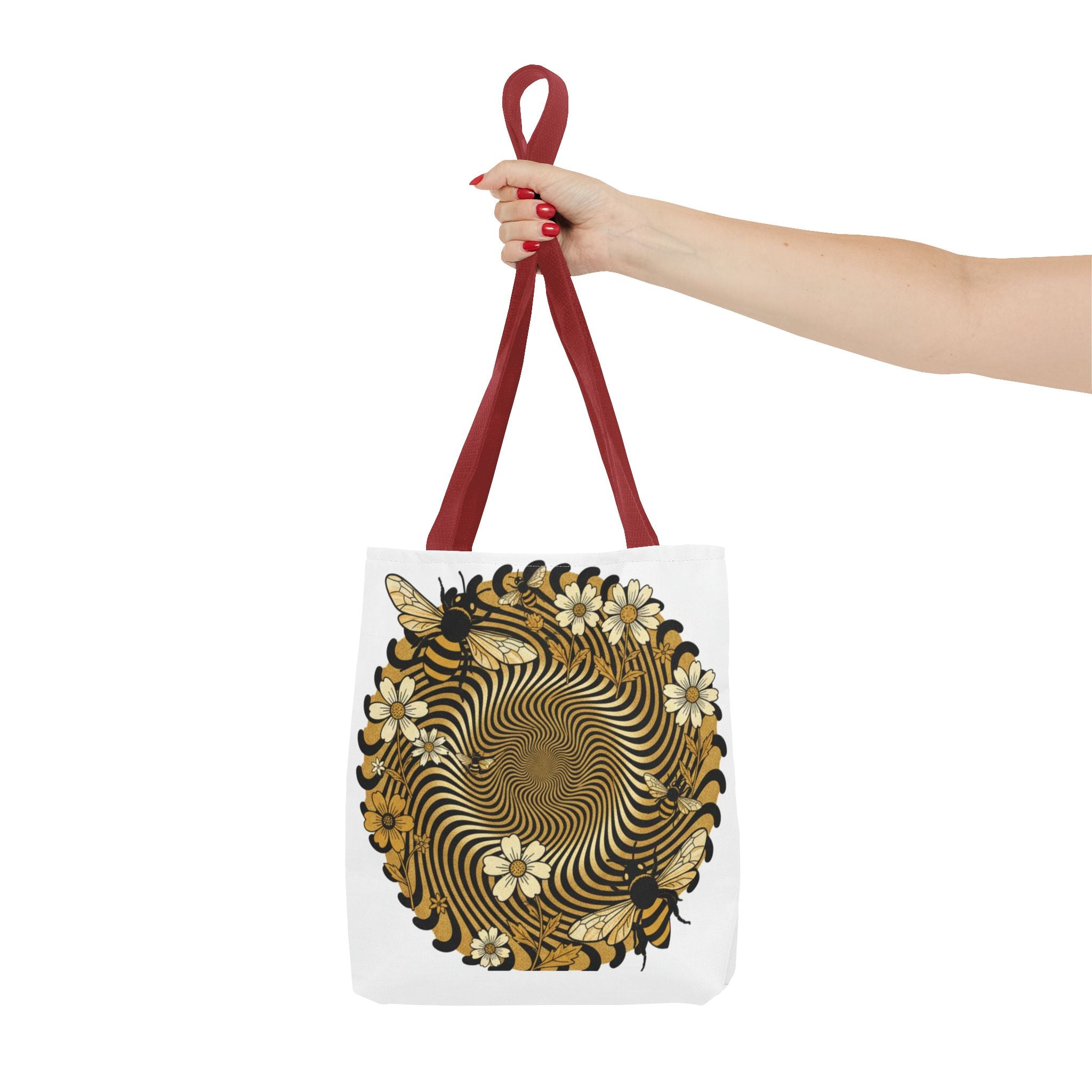 Bee Floral Spiral Tote Bag — Vintage Honeybee Floral Swirl Design