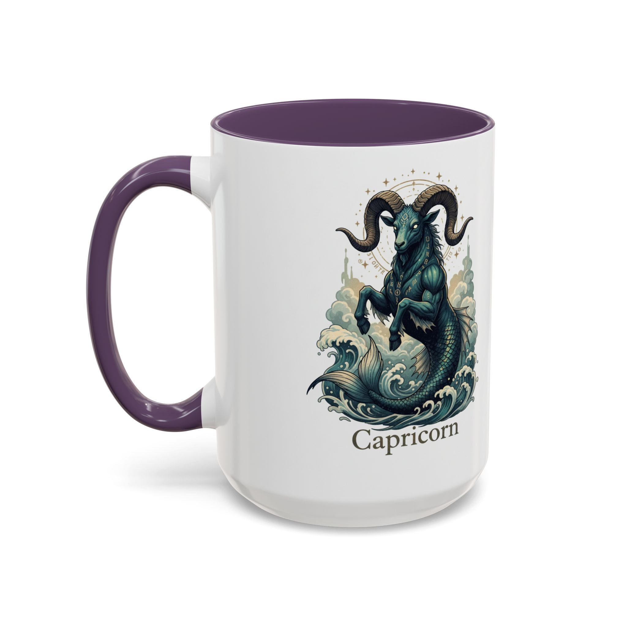 Capricorn Sea-Goat Accent Coffee Mug — Zodiac Astrology Ceramic Gift (11/15oz)