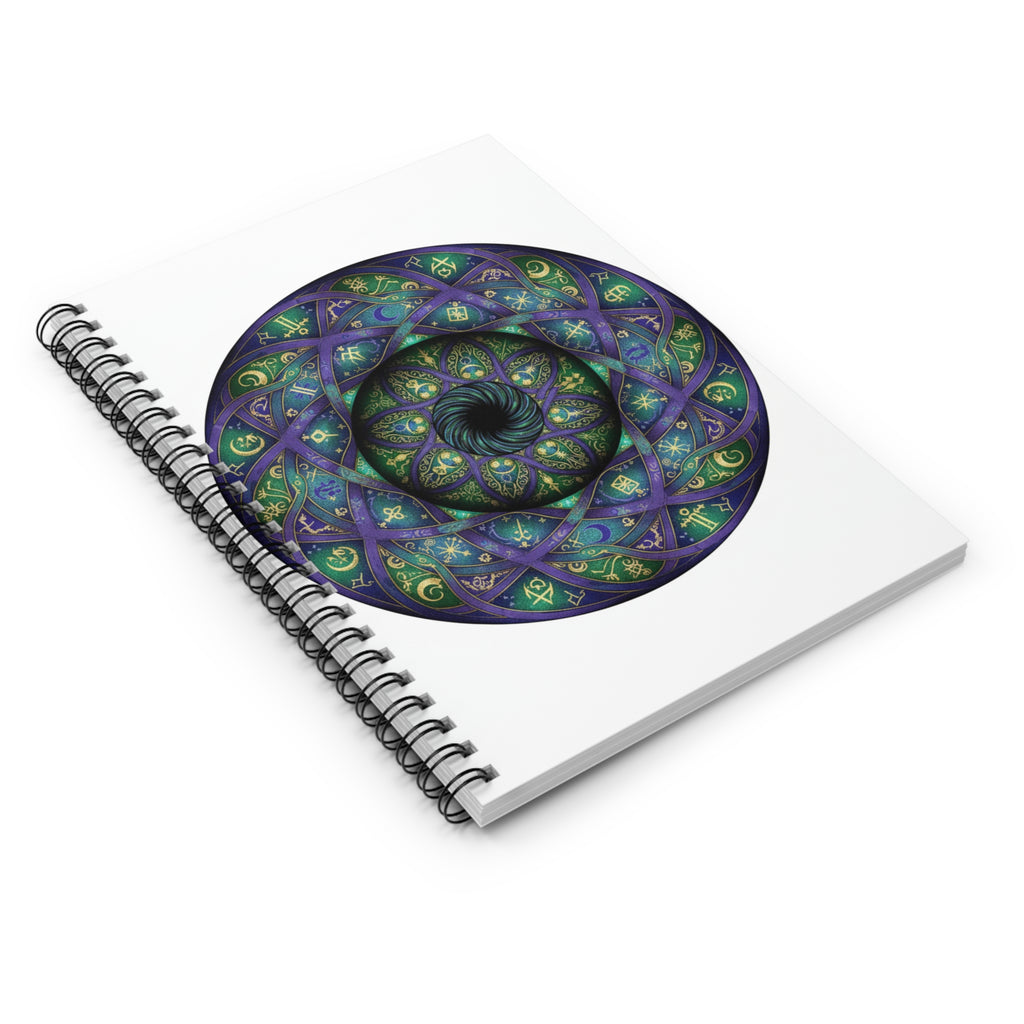 Mystic Mandala Spiral Notebook — Violet & Emerald Geometric Journal