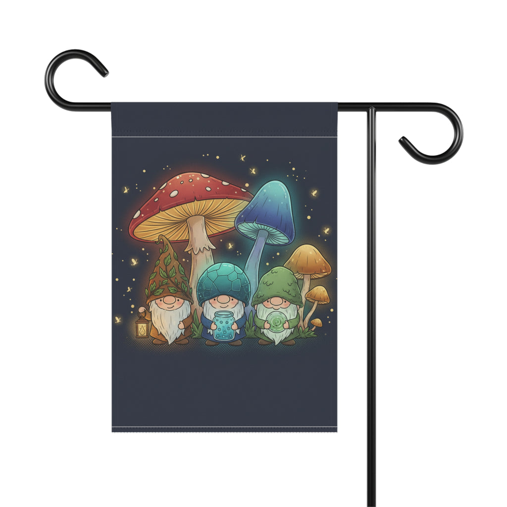 Mushroom Gnome Garden Flag — Cute Fairy Tale House & Garden Banner