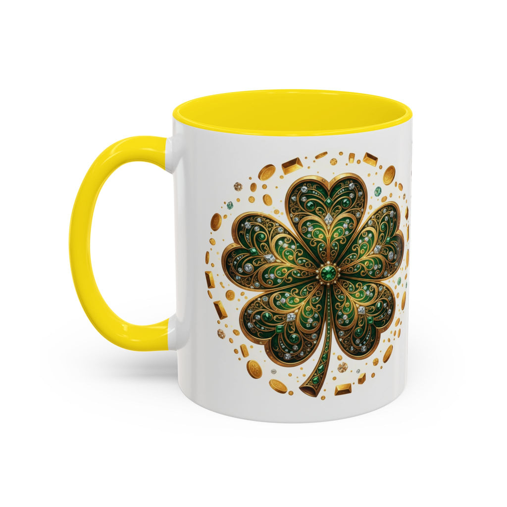 St. Patrick's Shamrock Coffee Mug — "Money Flows to Me" Lucky Charm Accent Mug