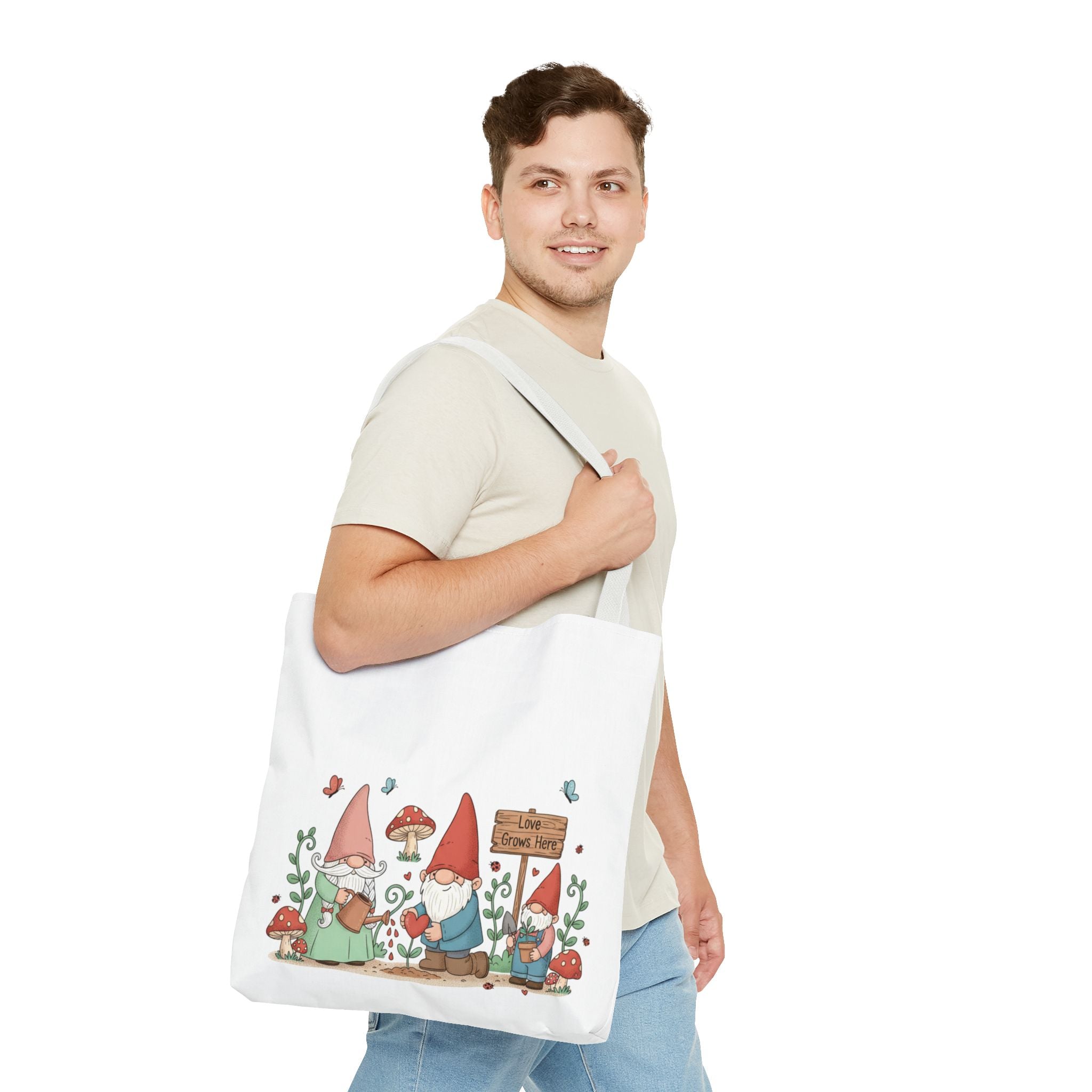 Gnome Garden Tote Bag – Cute Mushroom Gnomes All-Over Print