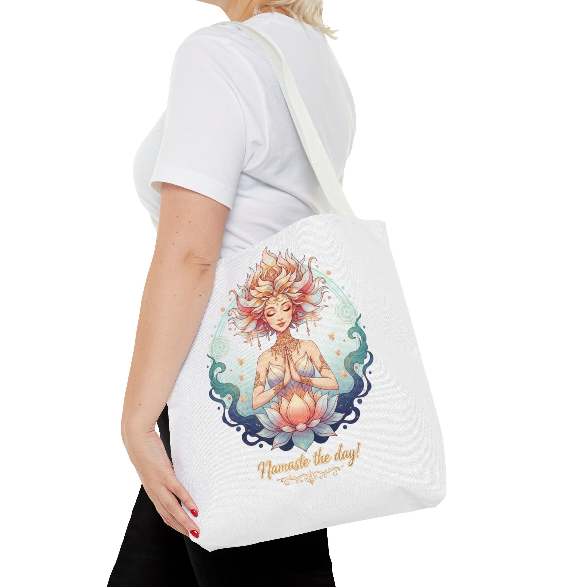 Yoga Lotus Tote Bag — "Namaste the day!" Meditation Canvas Tote