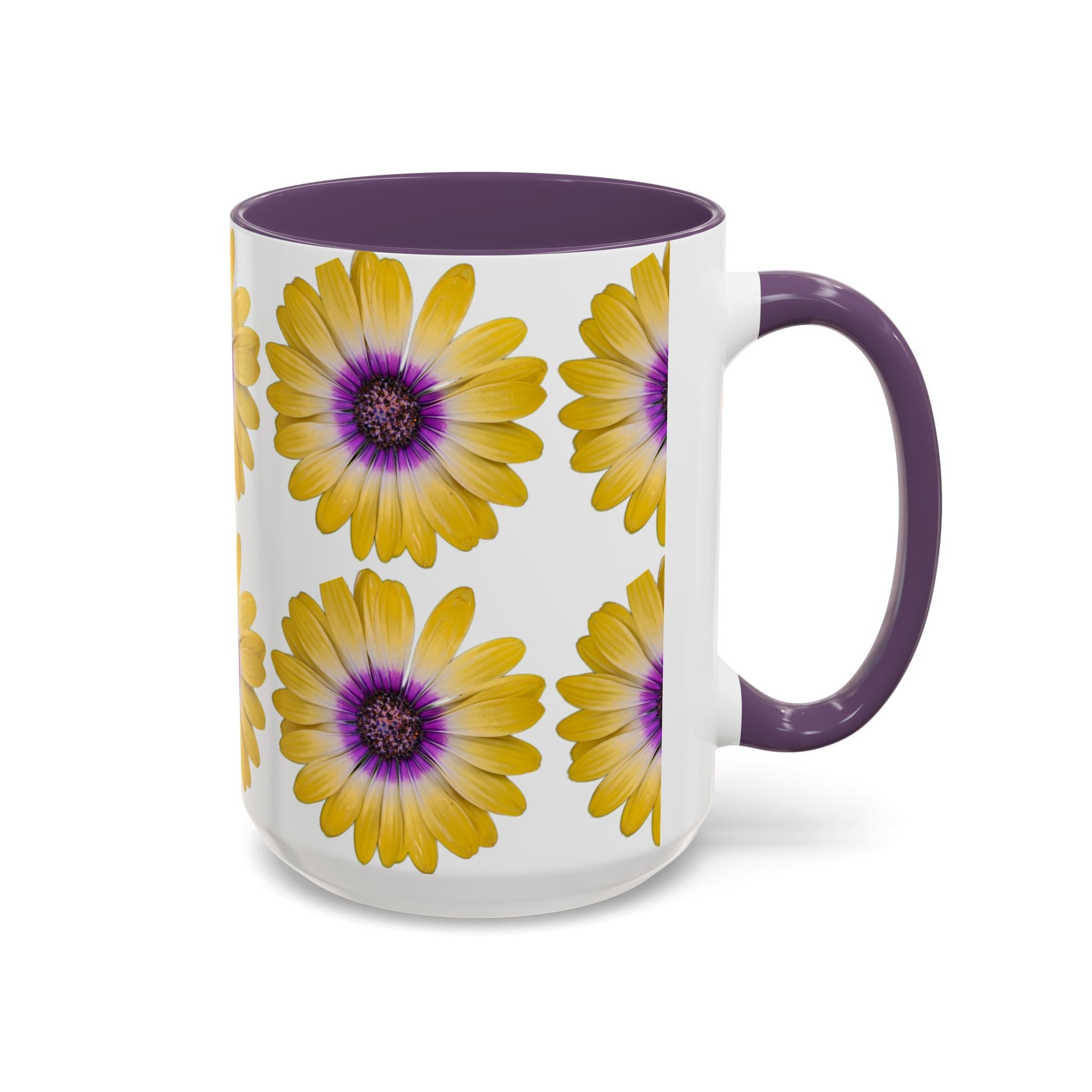 Yellow Purple Daisy Accent Coffee Mug – Floral Pattern 11/15oz
