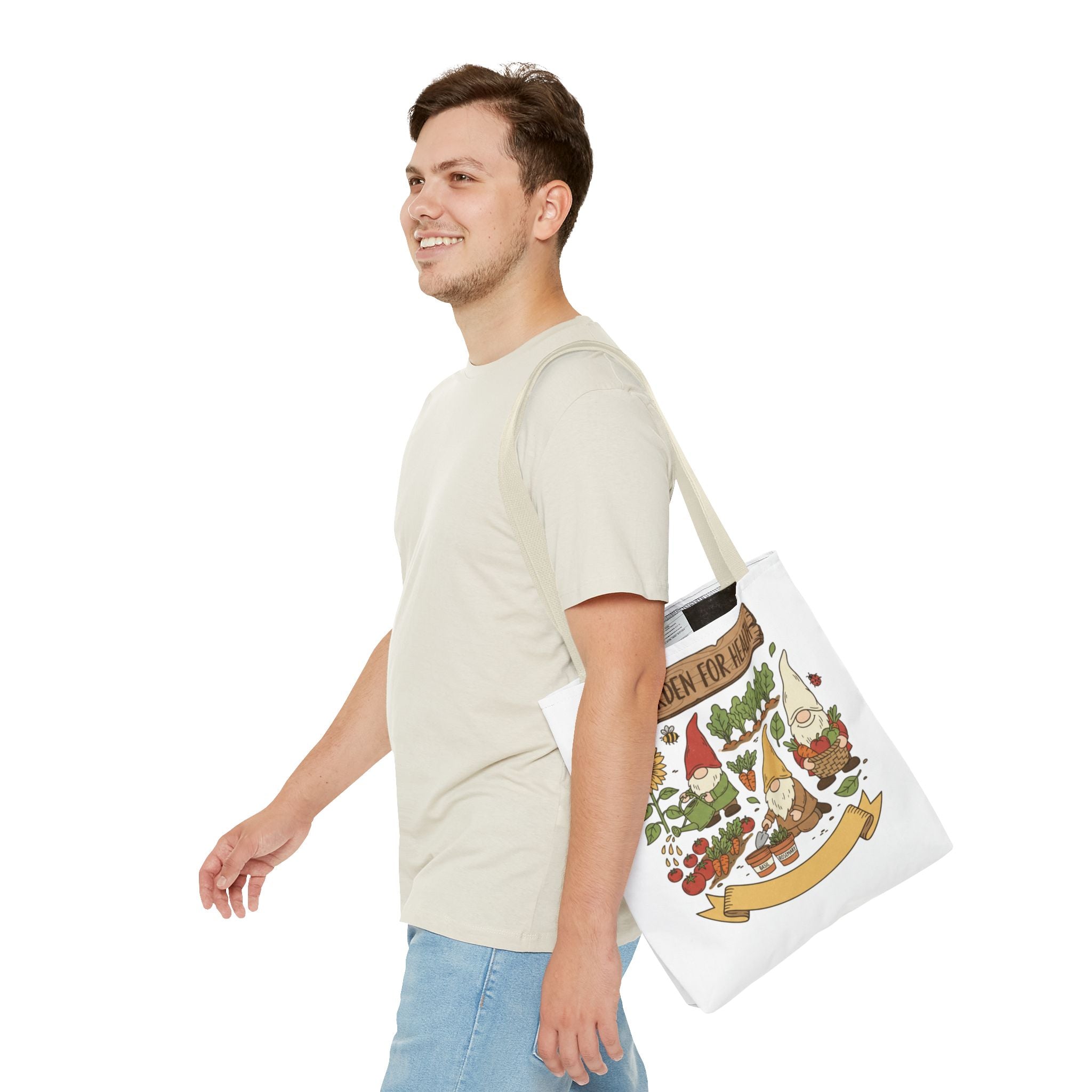 Garden Gnome Tote Bag - "Garden For Health" Cute Eco Shopper