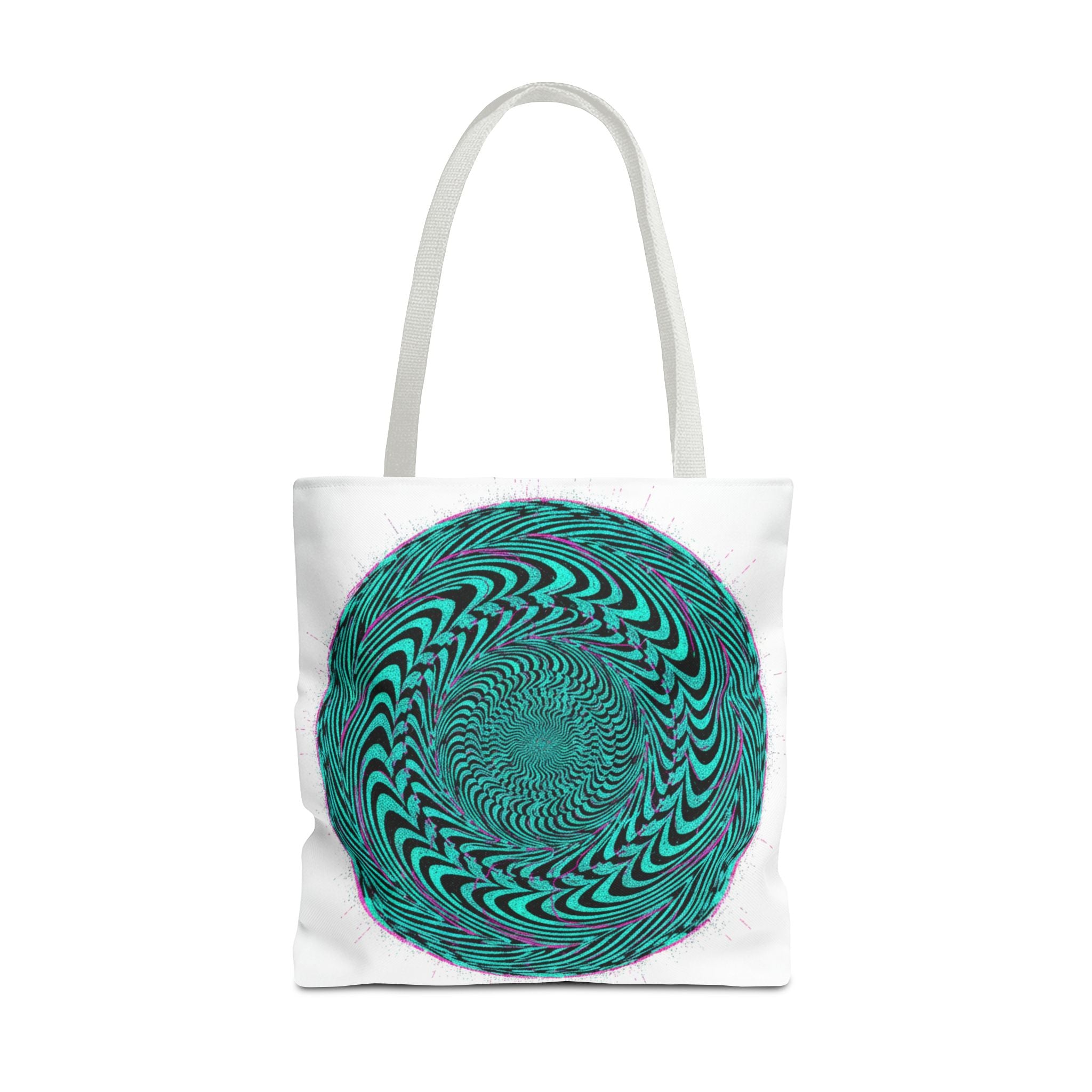 Psychedelic Spiral Tote Bag — Teal Optical Illusion All-Over Print