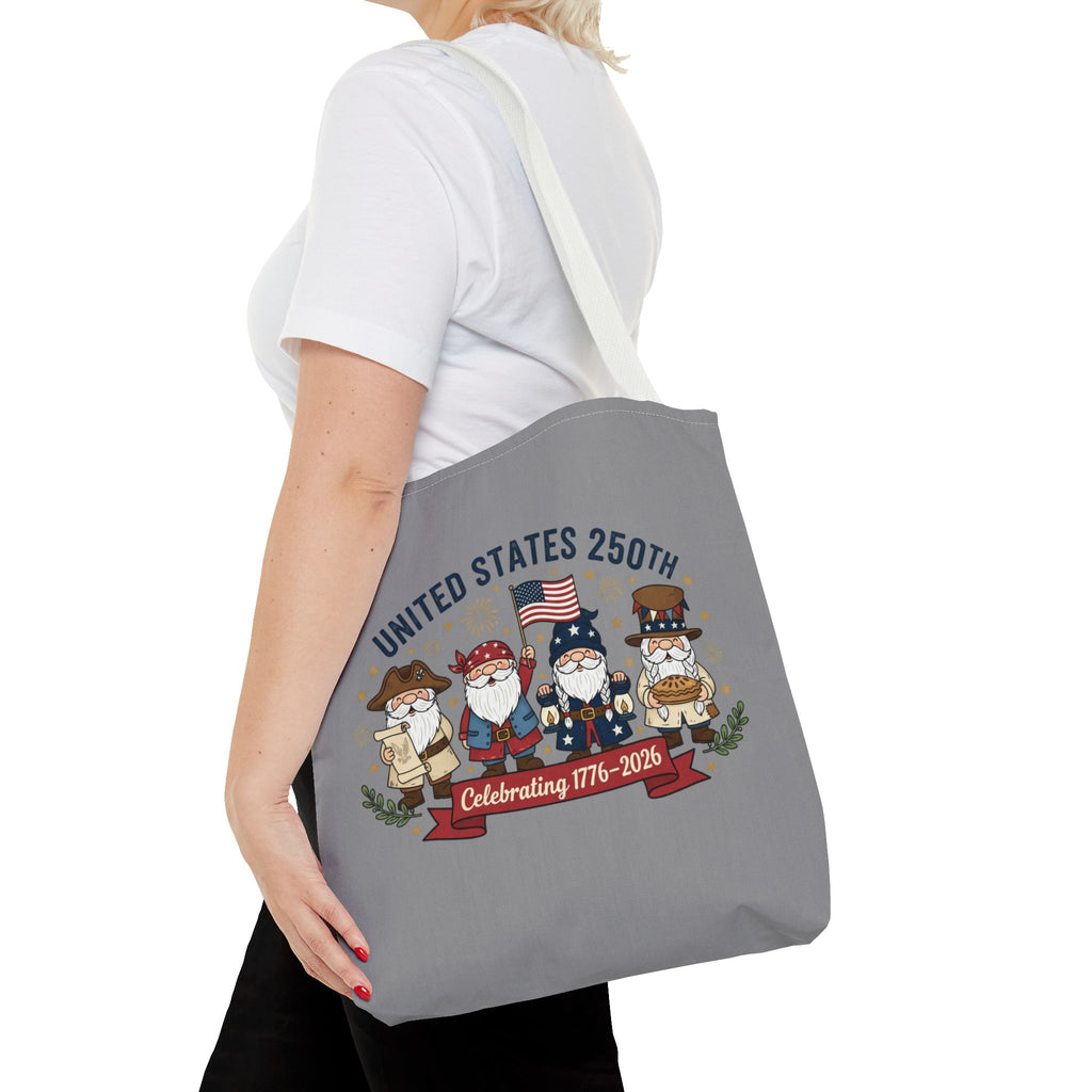 United States 250th Tote Bag — Celebrating 1776–2026 Patriotic Gnome Design
