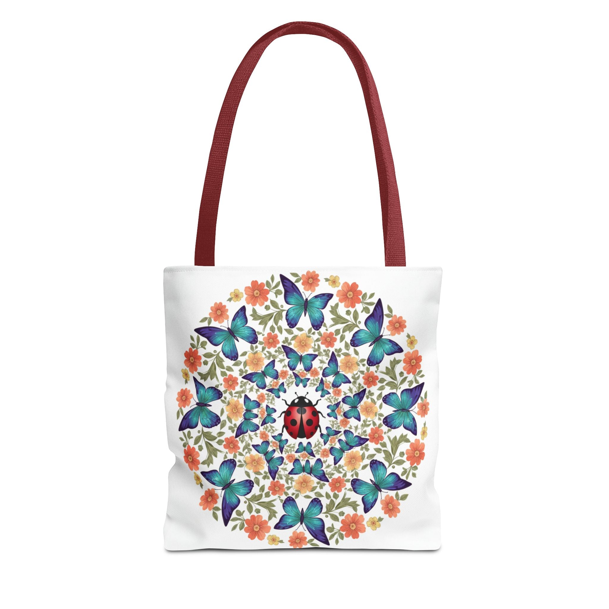 Butterfly & Ladybug Floral Tote Bag – Boho Mandala AOP Beach & Market Bag