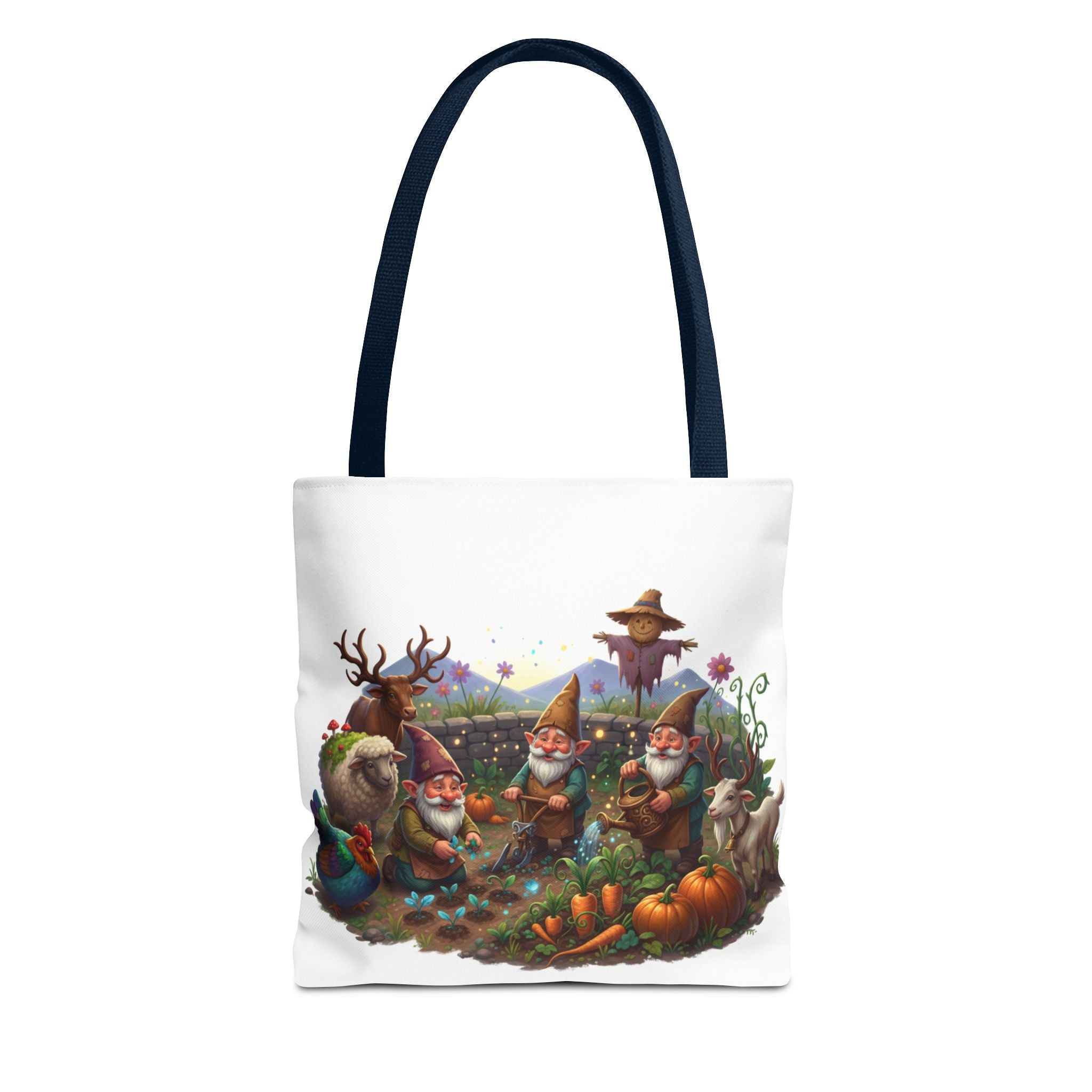 Gnome Garden Tote Bag — Whimsical Gnome & Pumpkin Illustration AOP Tote