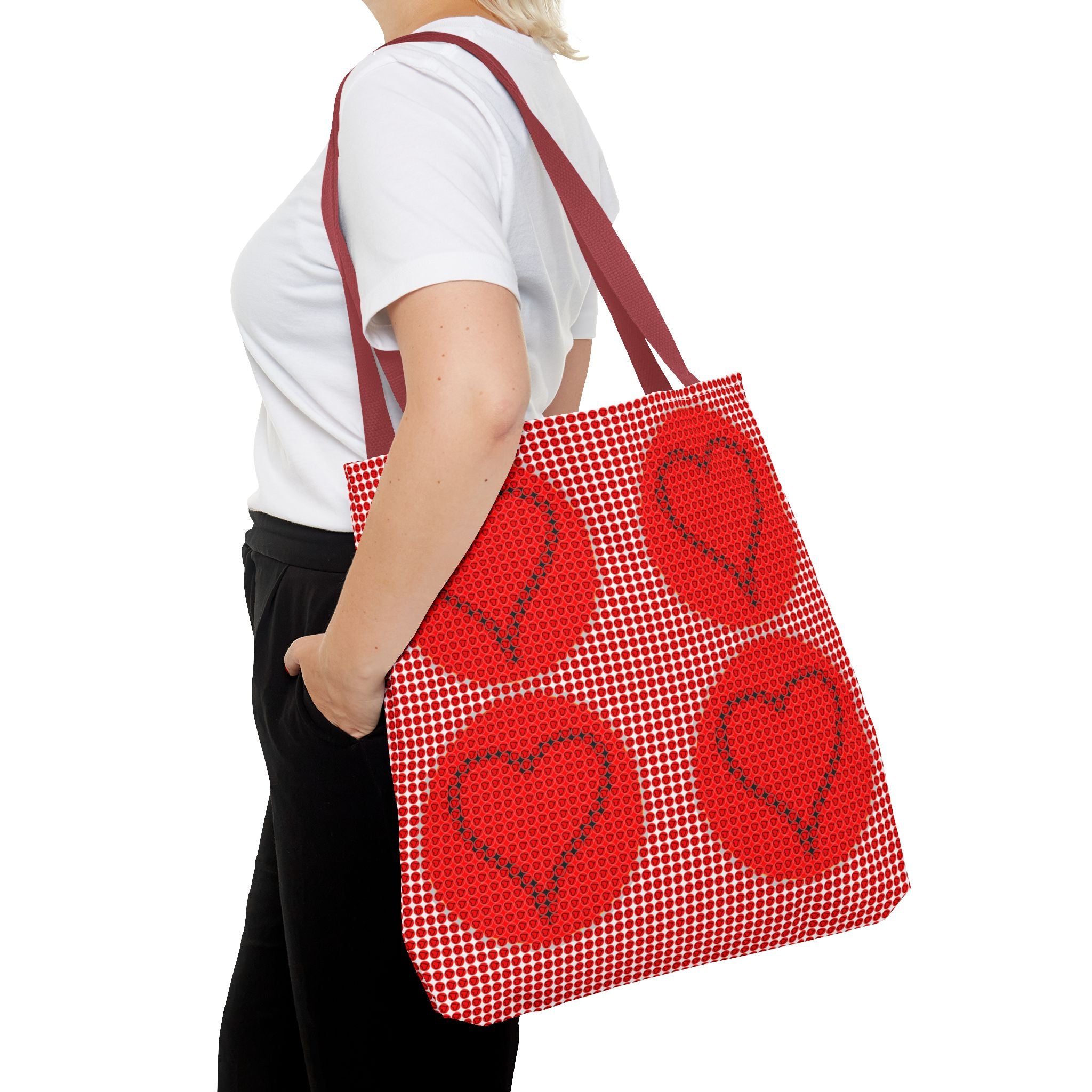 Heart Pattern Tote Bag — Red Valentine All-Over Print Canvas Tote