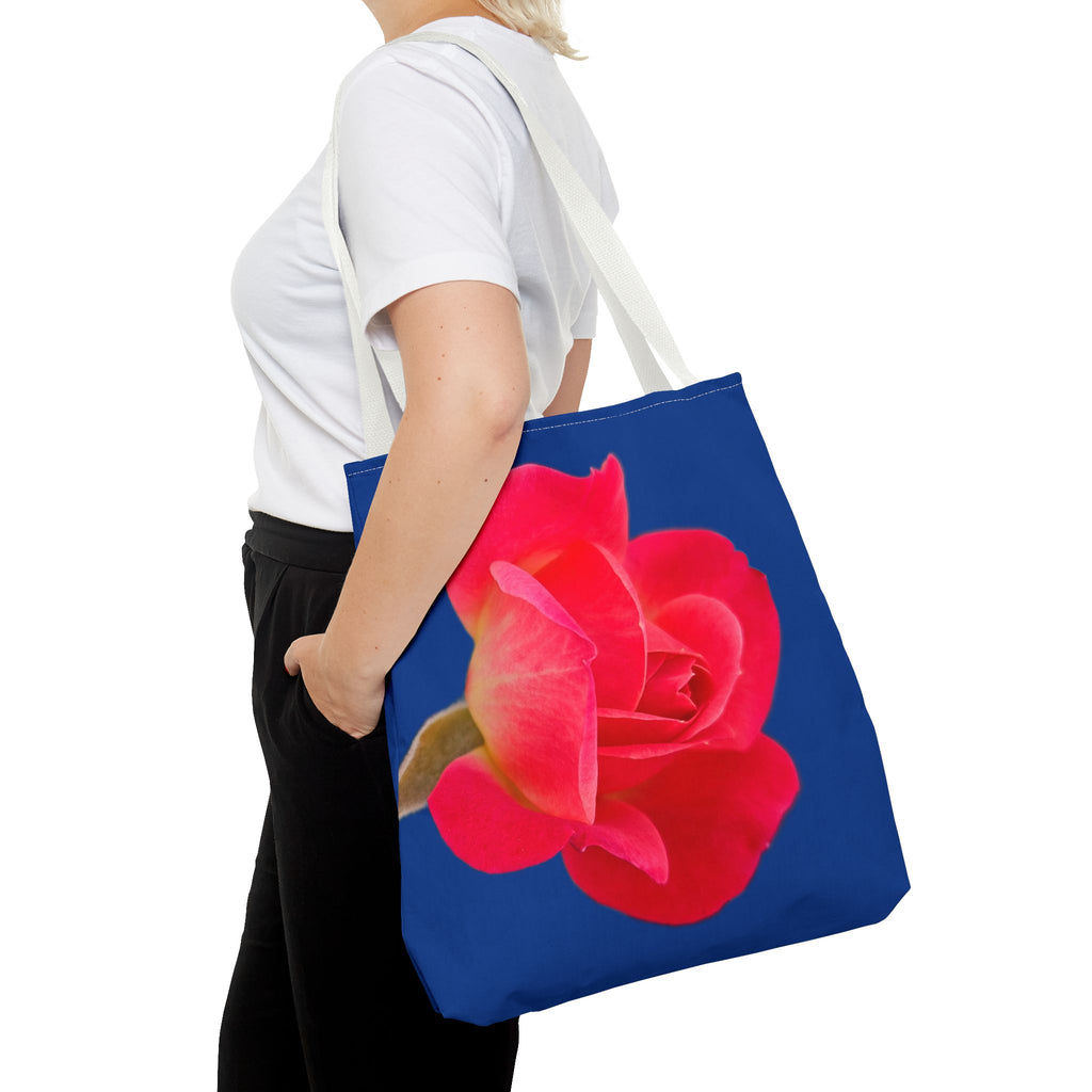 Pink Rose Floral Tote Bag – Vibrant Blue Background AOP