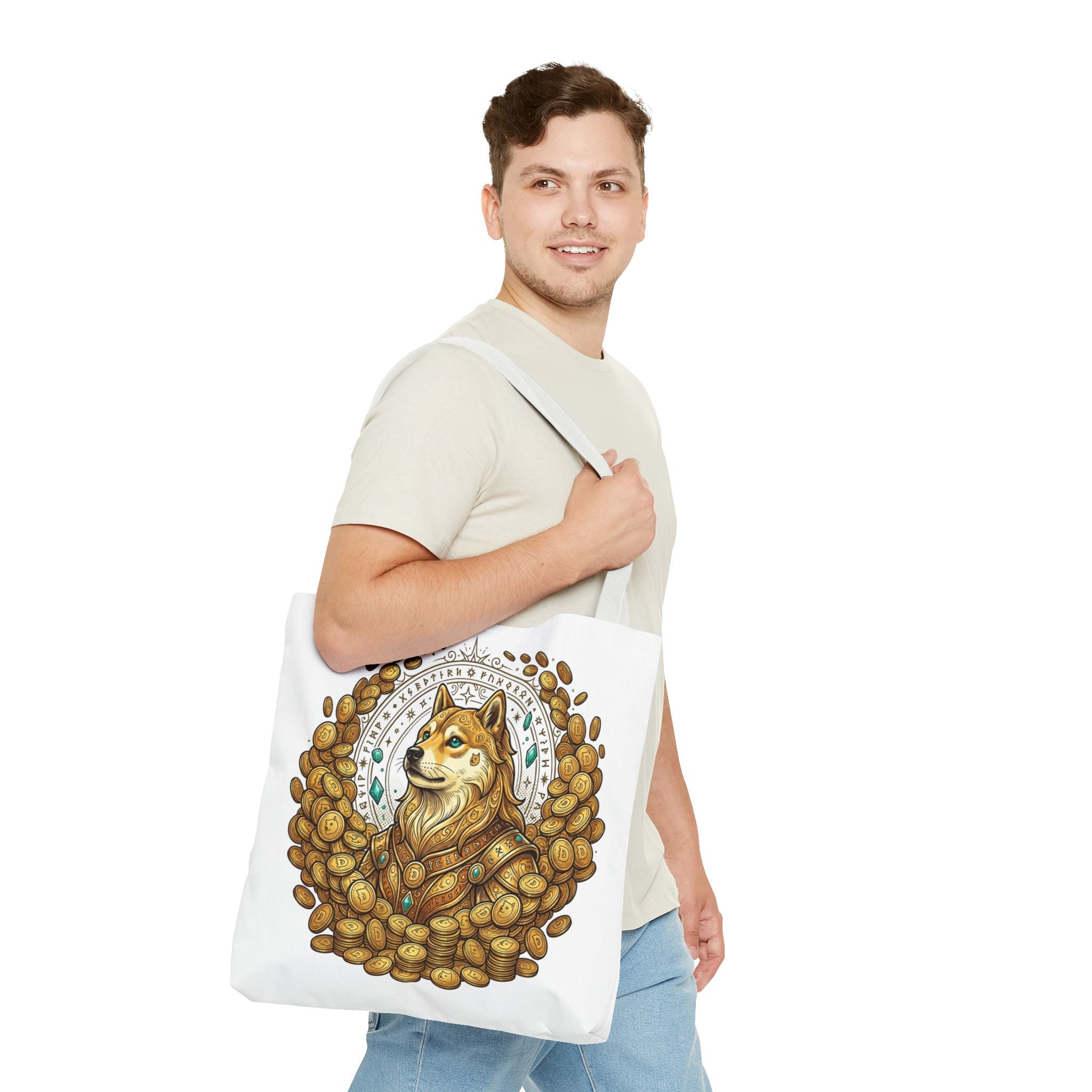 Dogecoin Shiba Inu Coin Pile Tote Bag — Crypto Meme Art Tote