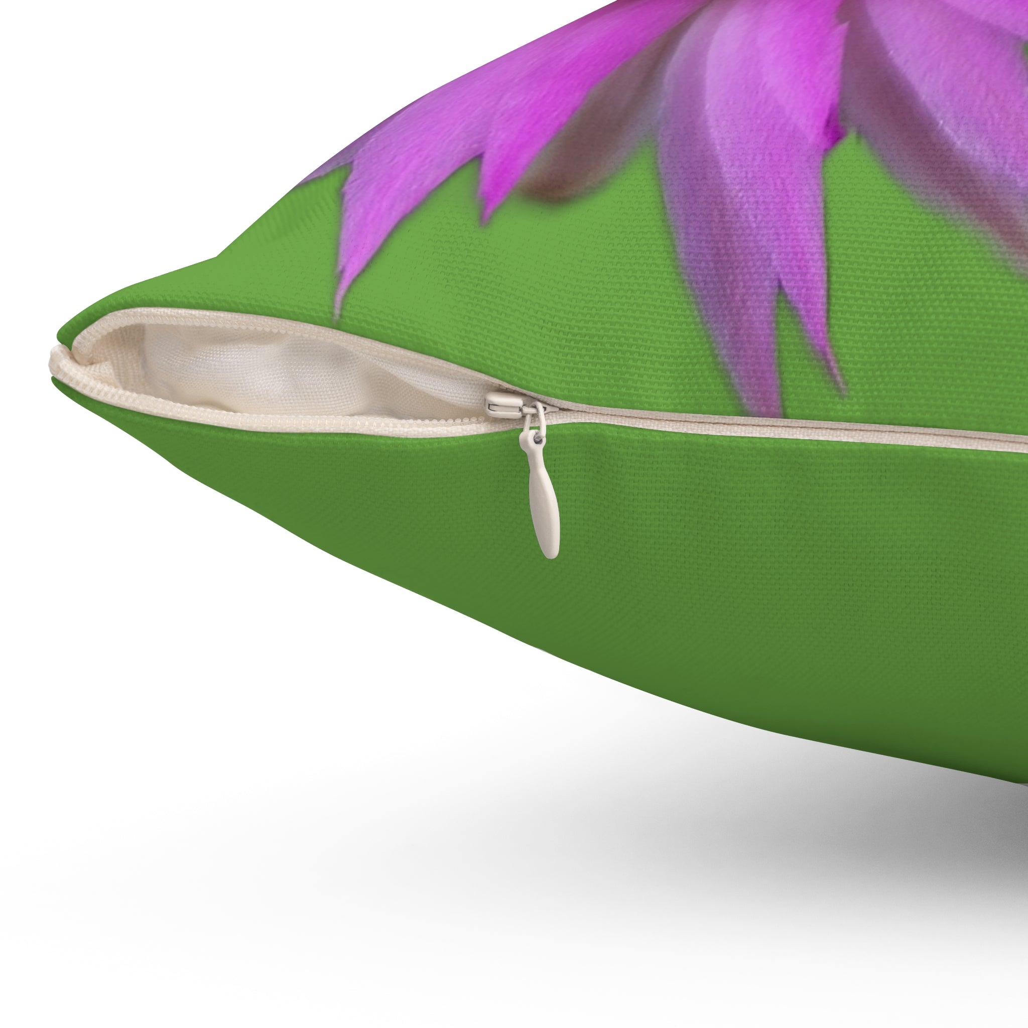 Pink Cactus Flower Square Pillow — Bright Floral Decorative Throw Pillow