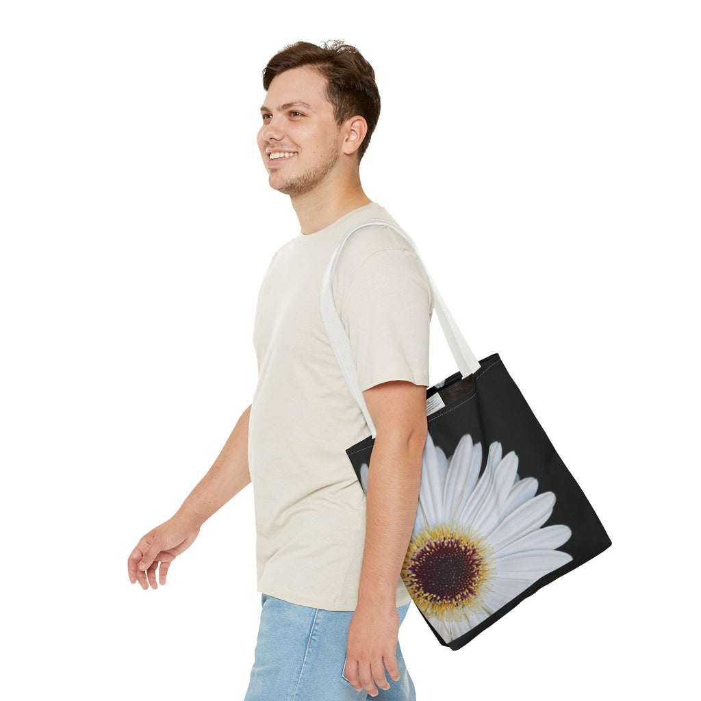 Daisy Corner Tote Bag — White Floral AOP Shopper