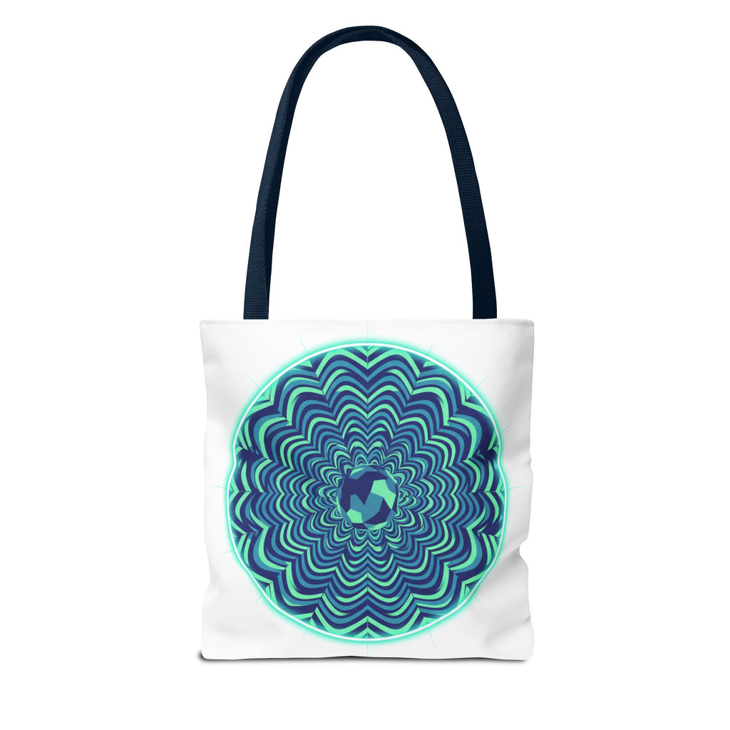 Psychedelic Mandala Tote Bag — Blue Green Optical Art All-Over Print