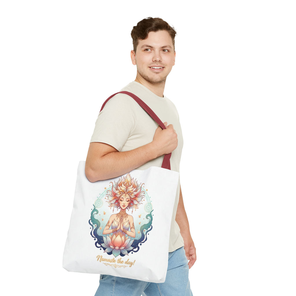 Yoga Lotus Tote Bag — "Namaste the day!" Meditation Canvas Tote