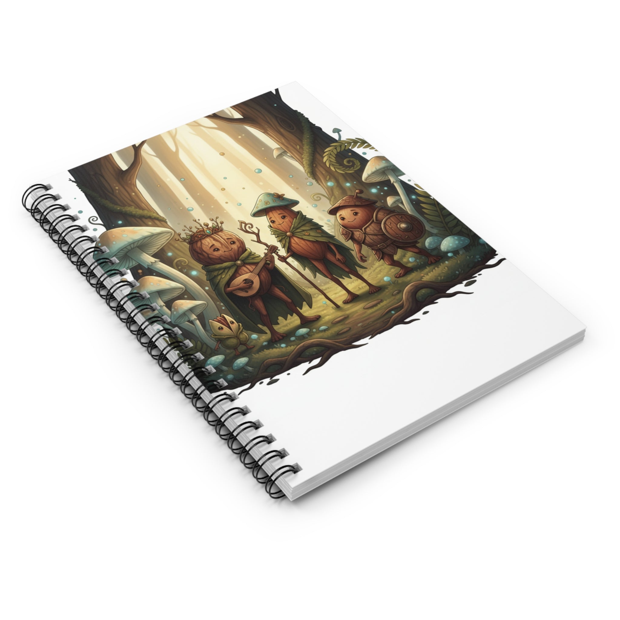 Whimsical Forest Folk Spiral Notebook — Ruled Journal with Mushroom Band Artwork