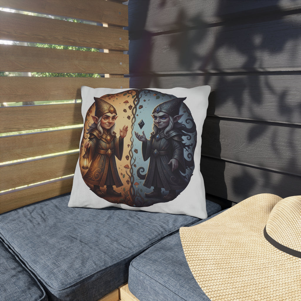 Gnome Day & Night Outdoor Pillow — Dual Light and Shadow Garden Cushion