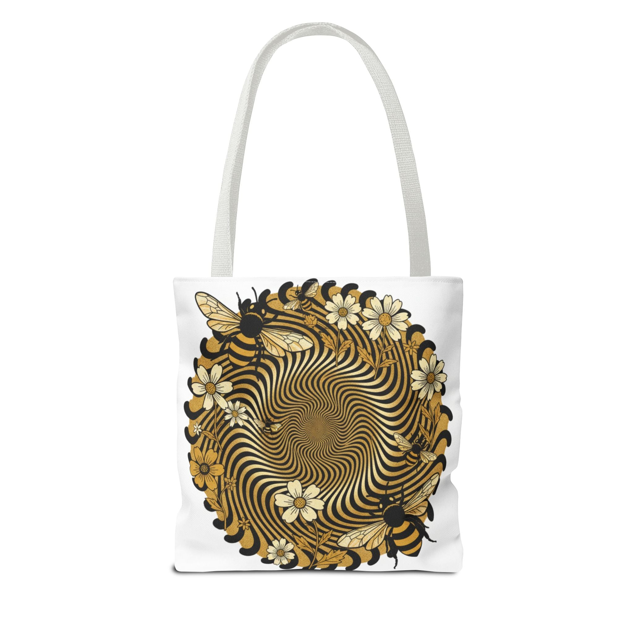 Bee Floral Spiral Tote Bag — Vintage Honeybee Floral Swirl Design