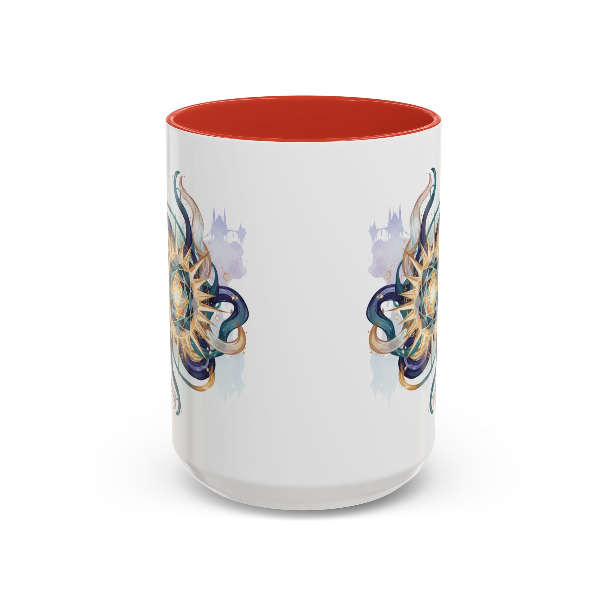 Celestial Nautilus Accent Coffee Mug — Ocean Sun Compass Art (11/15oz)