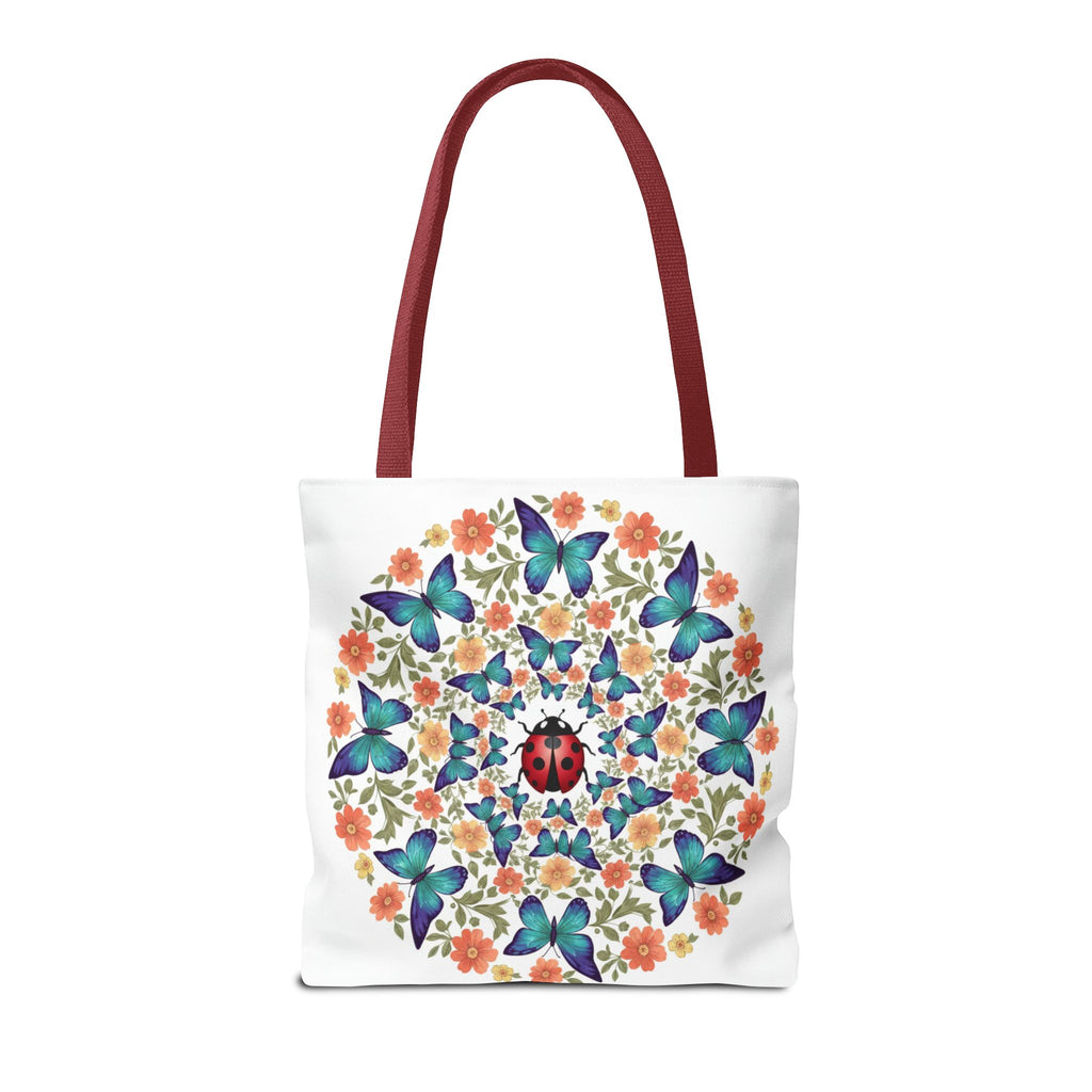 Butterfly & Ladybug Floral Tote Bag – Boho Mandala AOP Beach & Market Bag