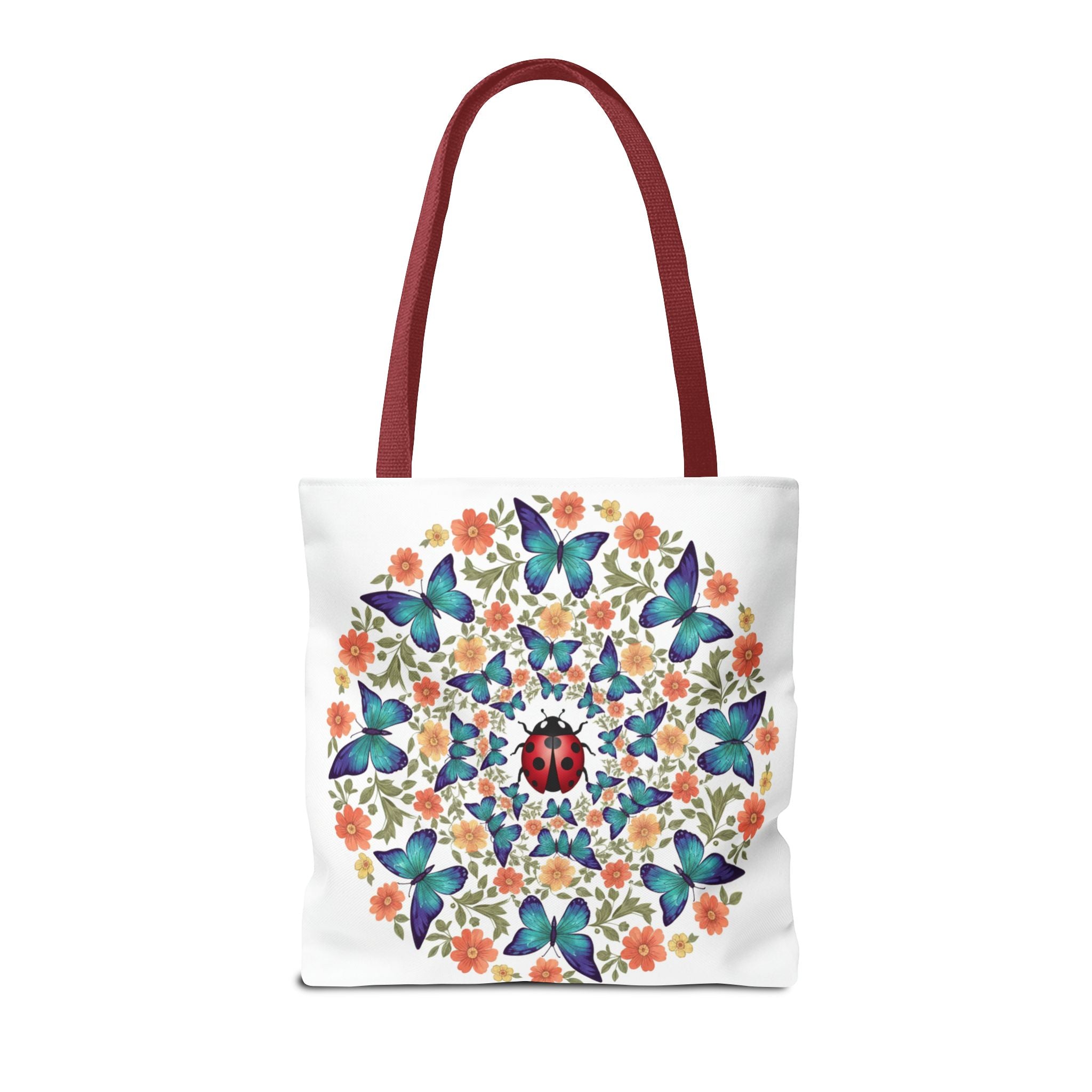 Butterfly & Ladybug Floral Tote Bag – Boho Mandala AOP Beach & Market Bag