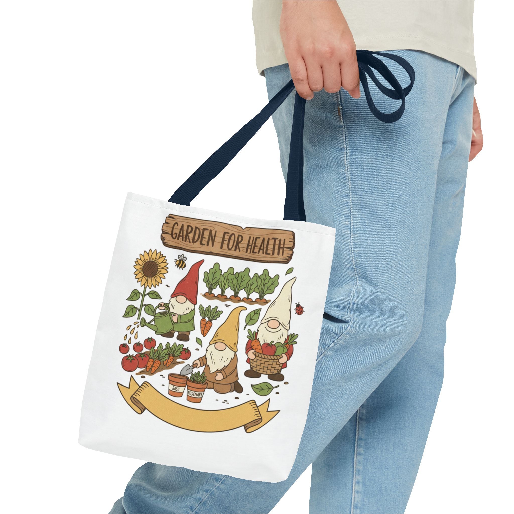 Garden Gnome Tote Bag - "Garden For Health" Cute Eco Shopper