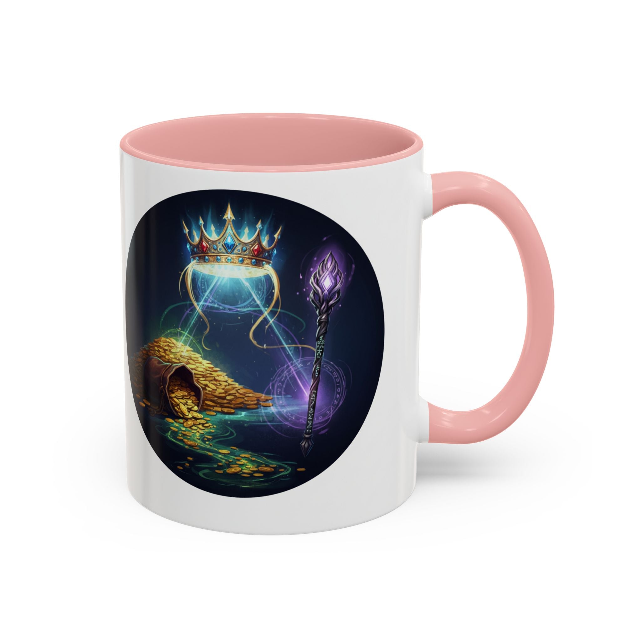 Magic Crown Coffee Mug — Fantasy Wizard Staff & Spilled Gold Accent Mug (11/15 oz)