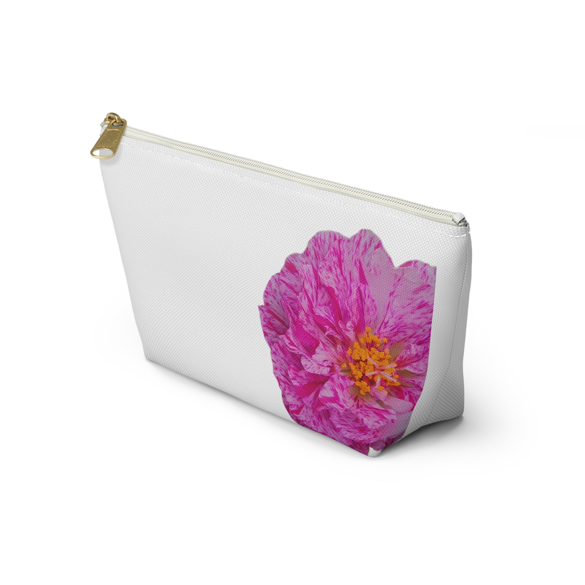 Pink Peony Accessory Pouch — Floral T‑Bottom Makeup Bag