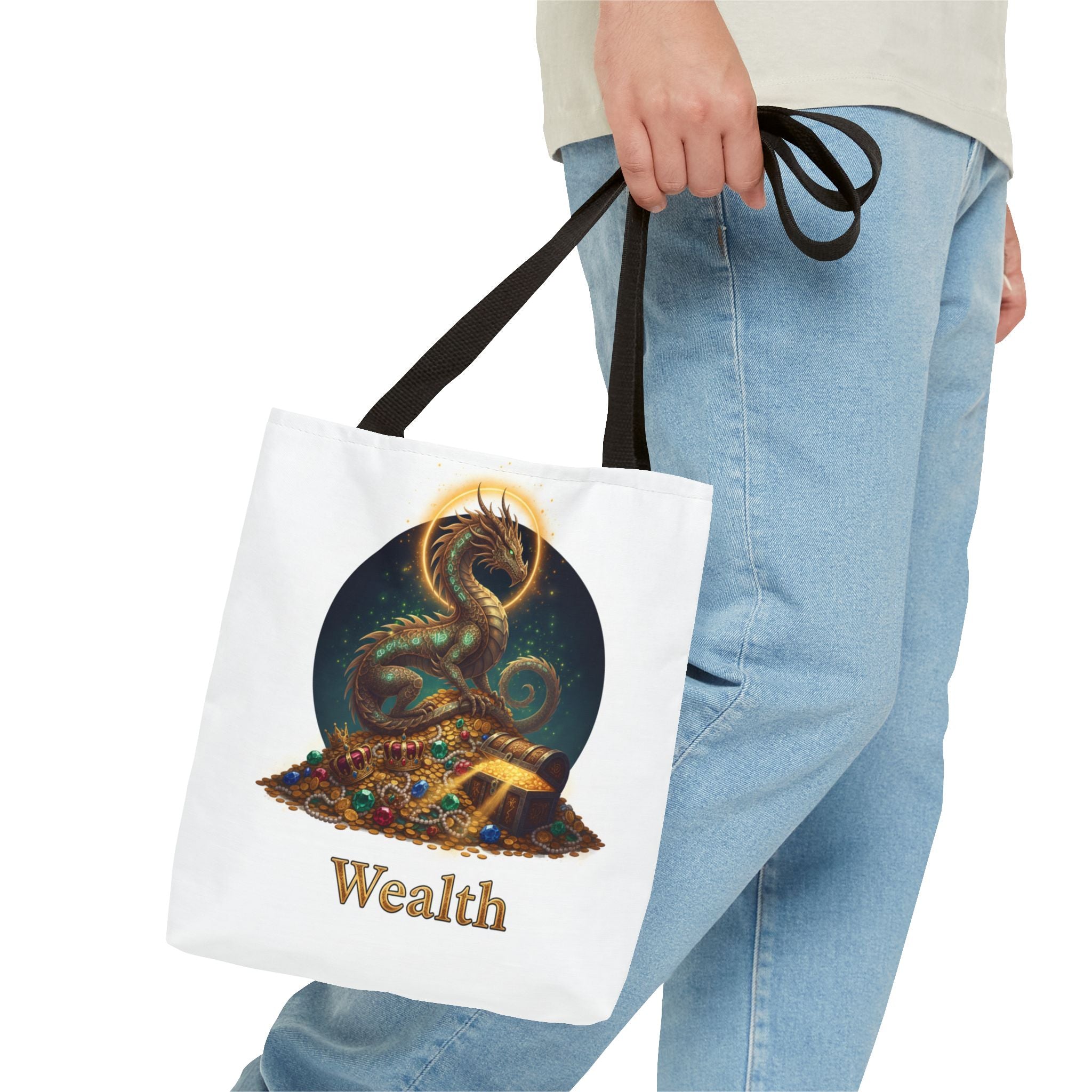 Wealth Dragon Tote Bag — Fantasy Dragon Treasure Illustration Tote