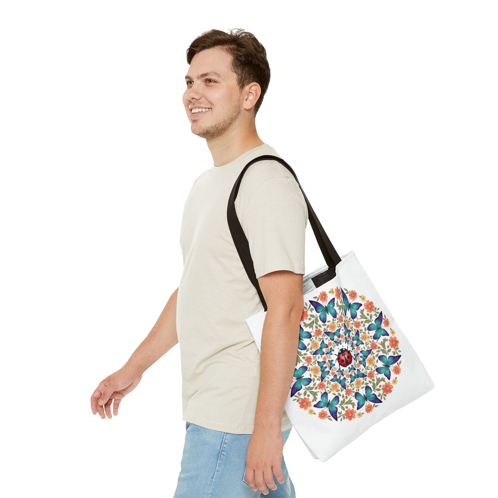 Butterfly & Ladybug Floral Tote Bag – Boho Mandala AOP Beach & Market Bag