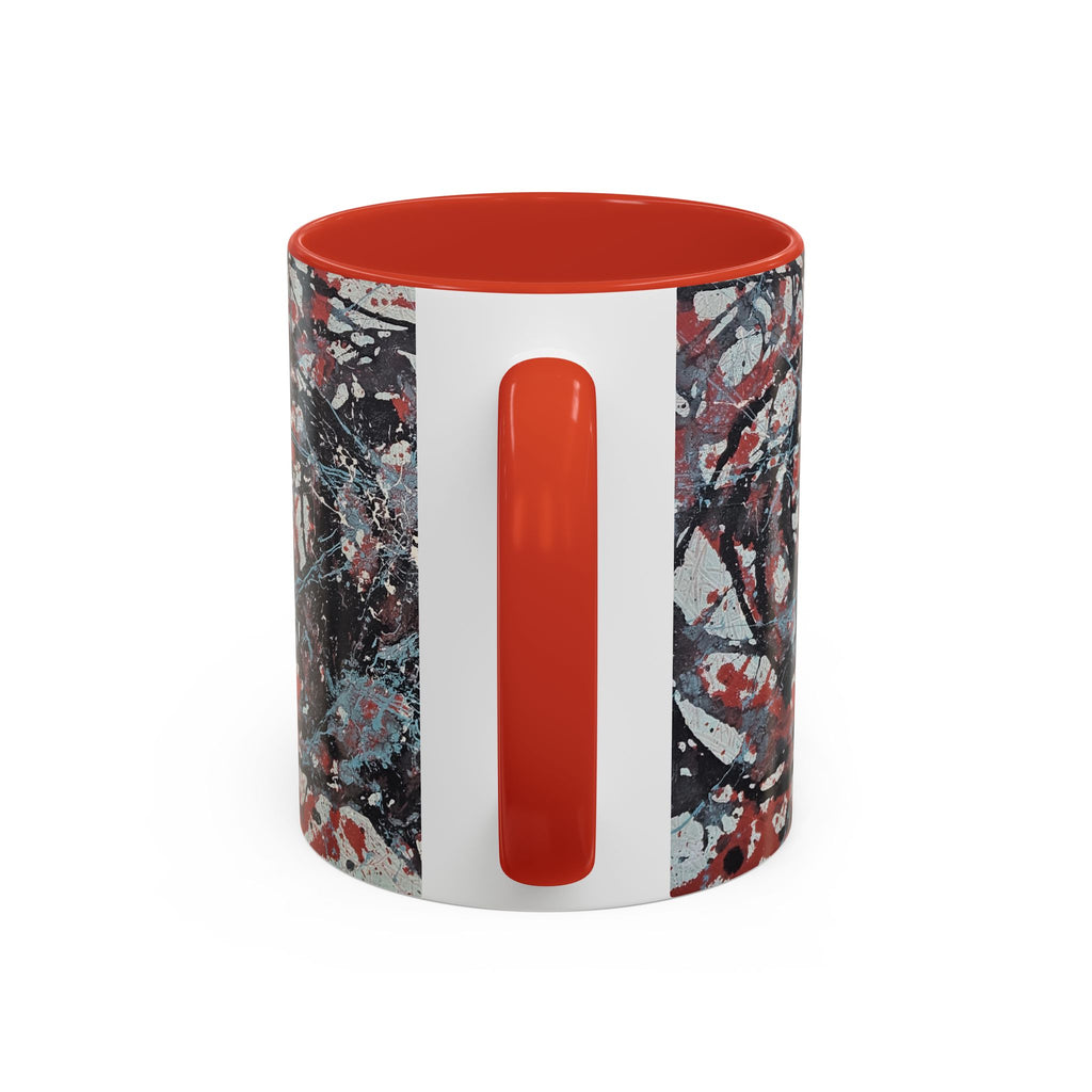 Abstract Splatter Accent Coffee Mug — Red, Black & White Artistic Design (11/15oz)