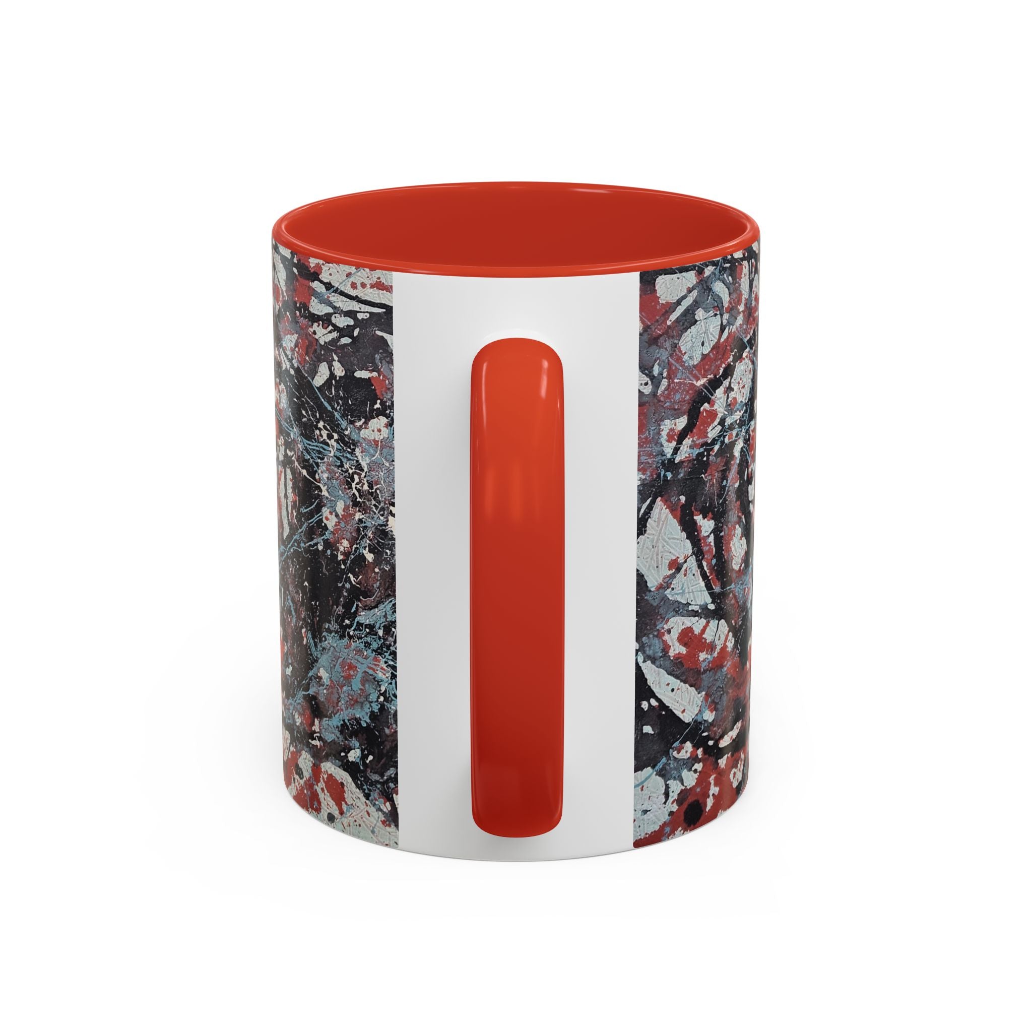 Abstract Splatter Accent Coffee Mug — Red, Black & White Artistic Design (11/15oz)