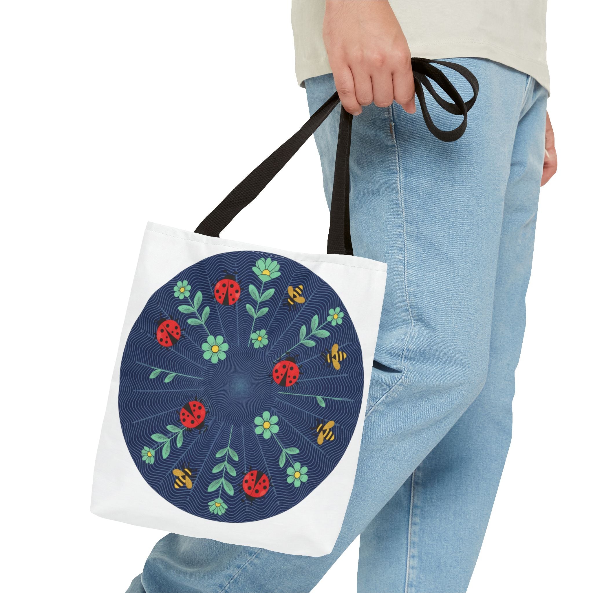 Ladybug Garden Tote Bag — Floral Circular Print AOP Tote