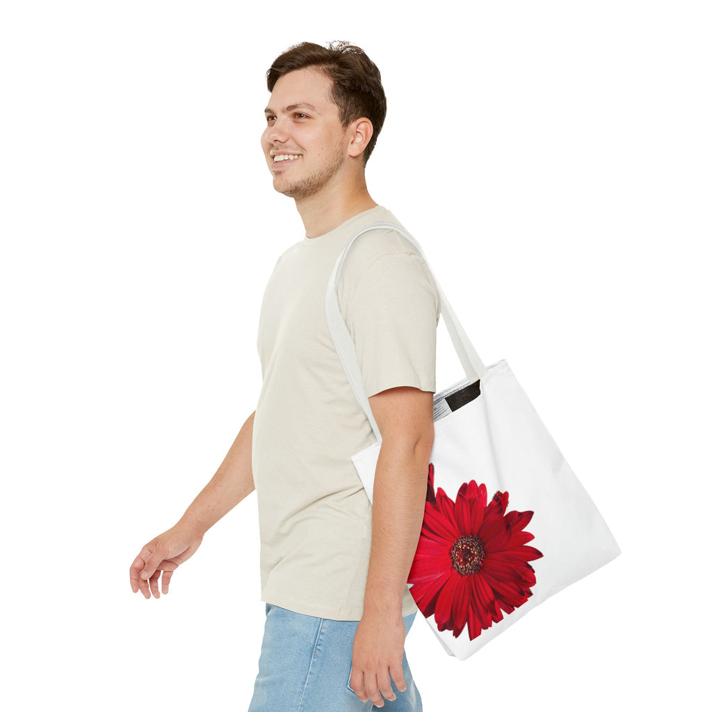 Red Gerbera Floral Tote Bag – Bright Daisy Print Canvas Tote