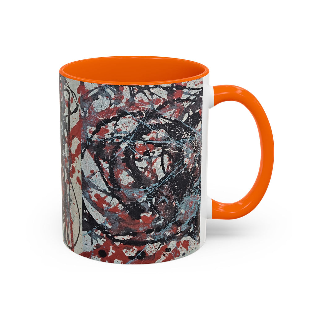 Abstract Splatter Accent Coffee Mug — Red, Black & White Artistic Design (11/15oz)