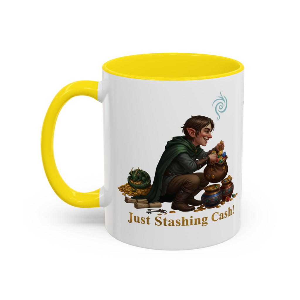 Accent Coffee Mug — "Just Stashing Cash!" Fantasy Gnome Money Mug (11/15oz)
