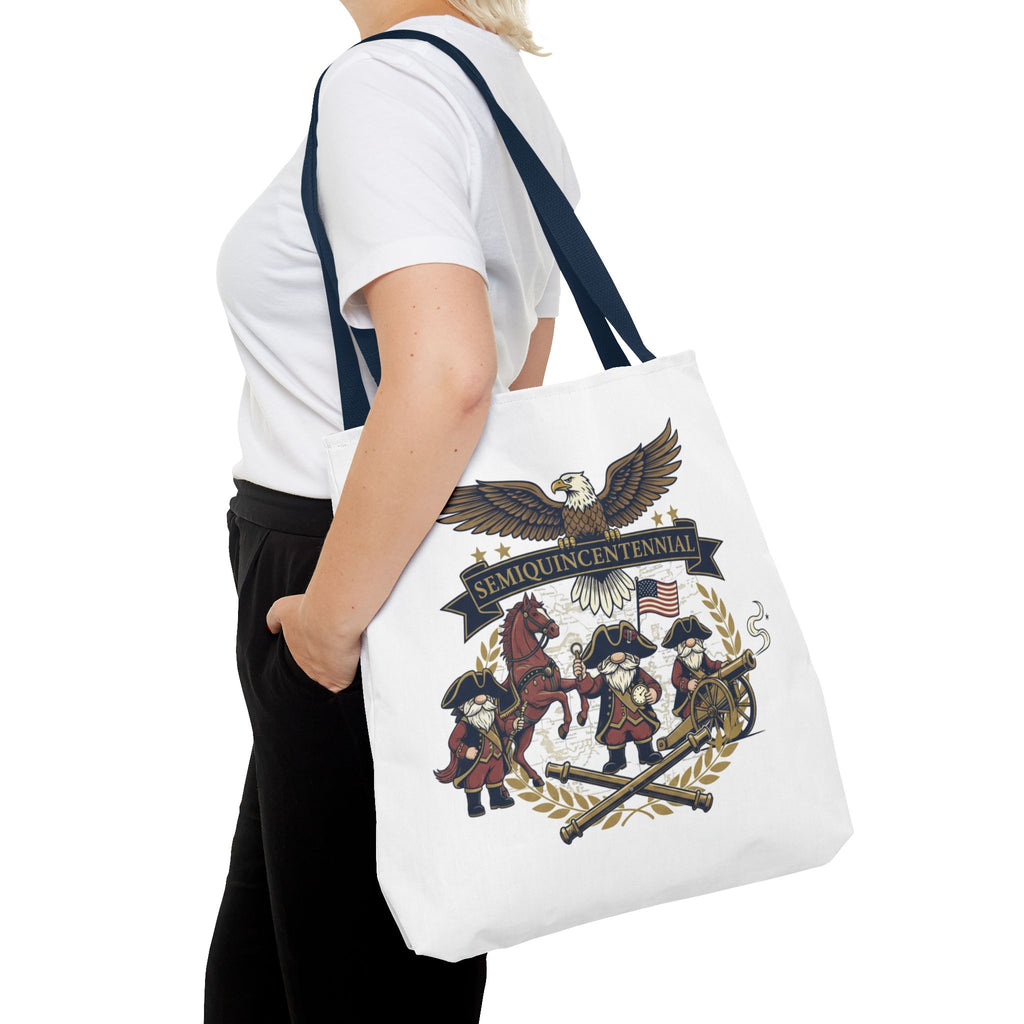 Semiquincentennial Patriotic Tote Bag — Eagle, Colonial Soldiers & Flags All-Over Print