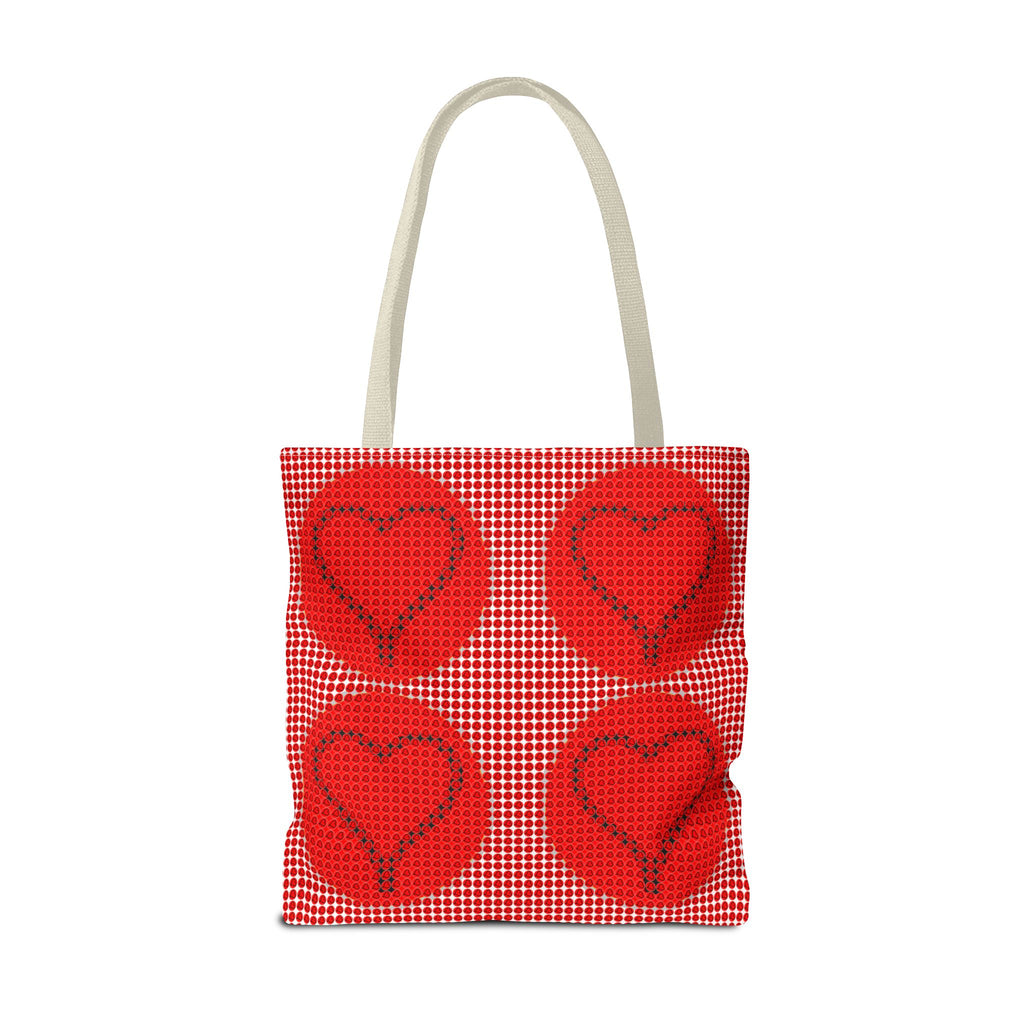 Heart Pattern Tote Bag — Red Valentine All-Over Print Canvas Tote