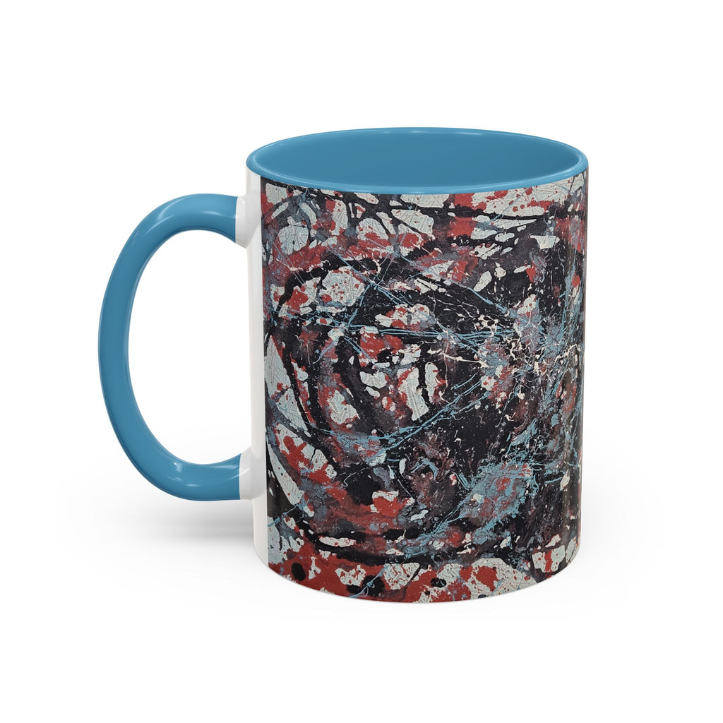 Abstract Splatter Accent Coffee Mug — Red, Black & White Artistic Design (11/15oz)