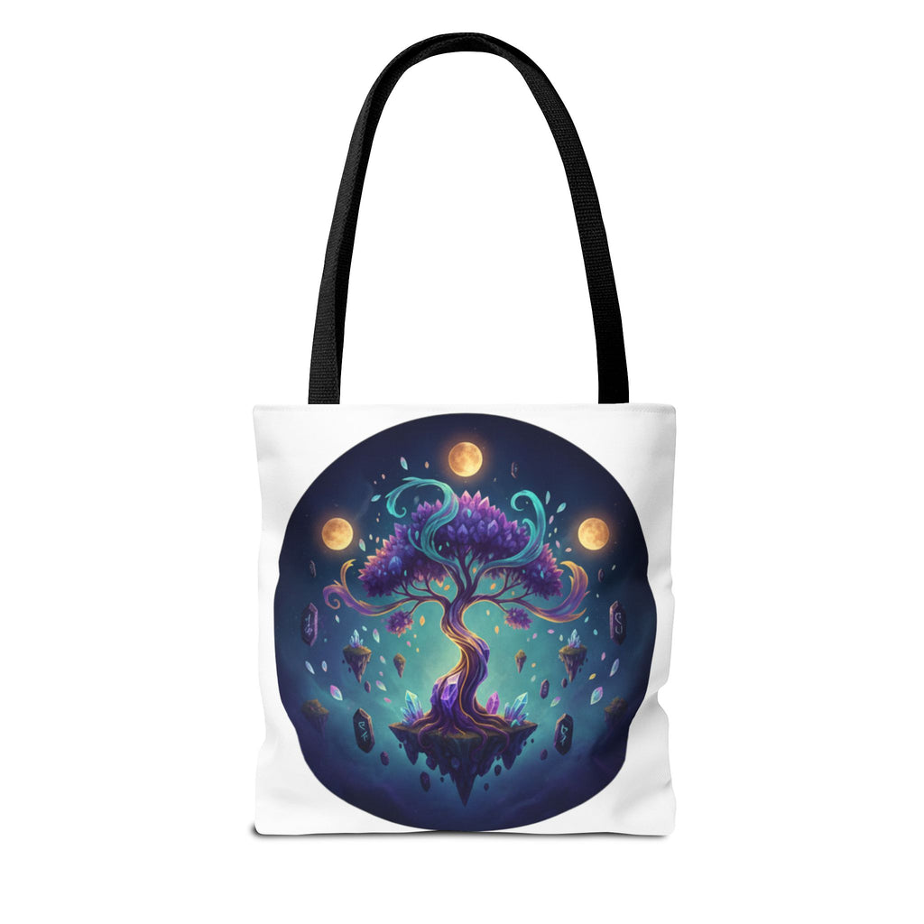 Mystic Floating Tree Tote Bag — Cosmic Moonlight Illustration All-Over Print