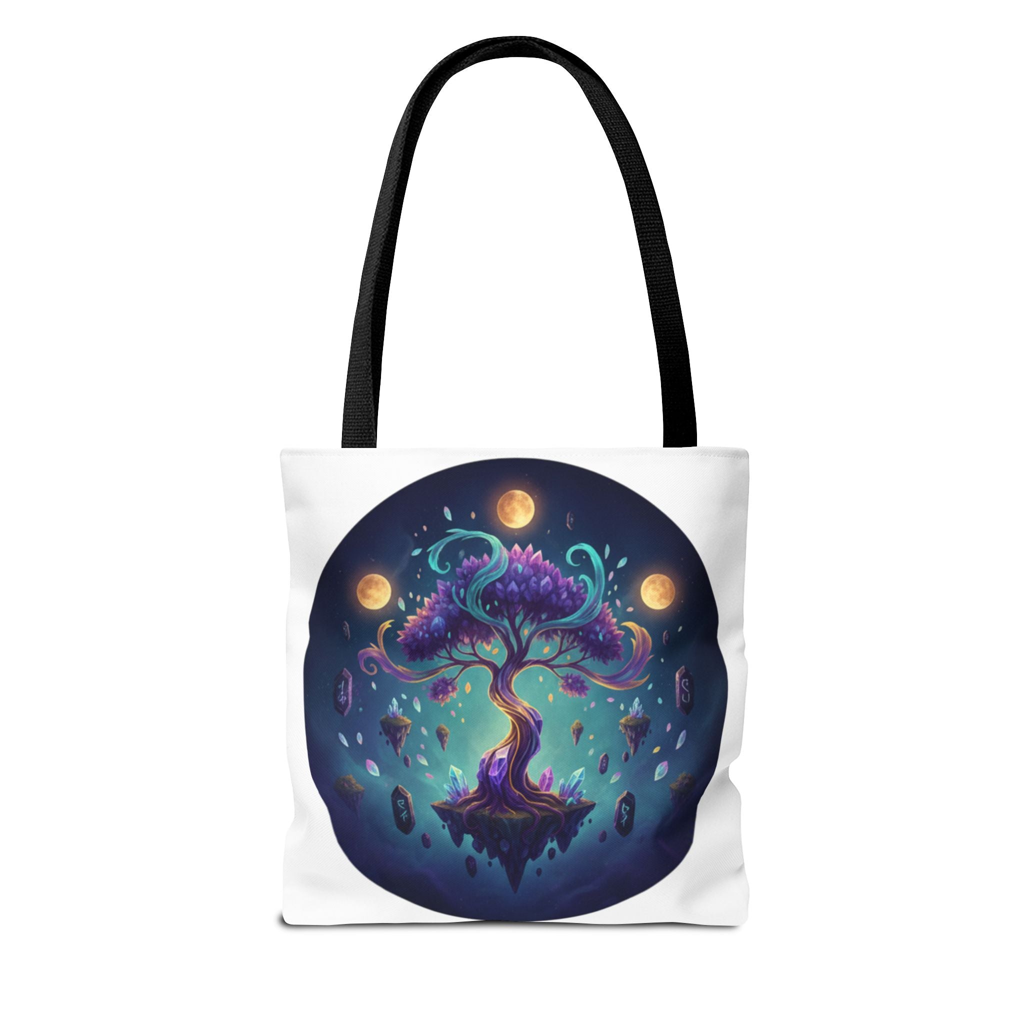 Mystic Floating Tree Tote Bag — Cosmic Moonlight Illustration All-Over Print