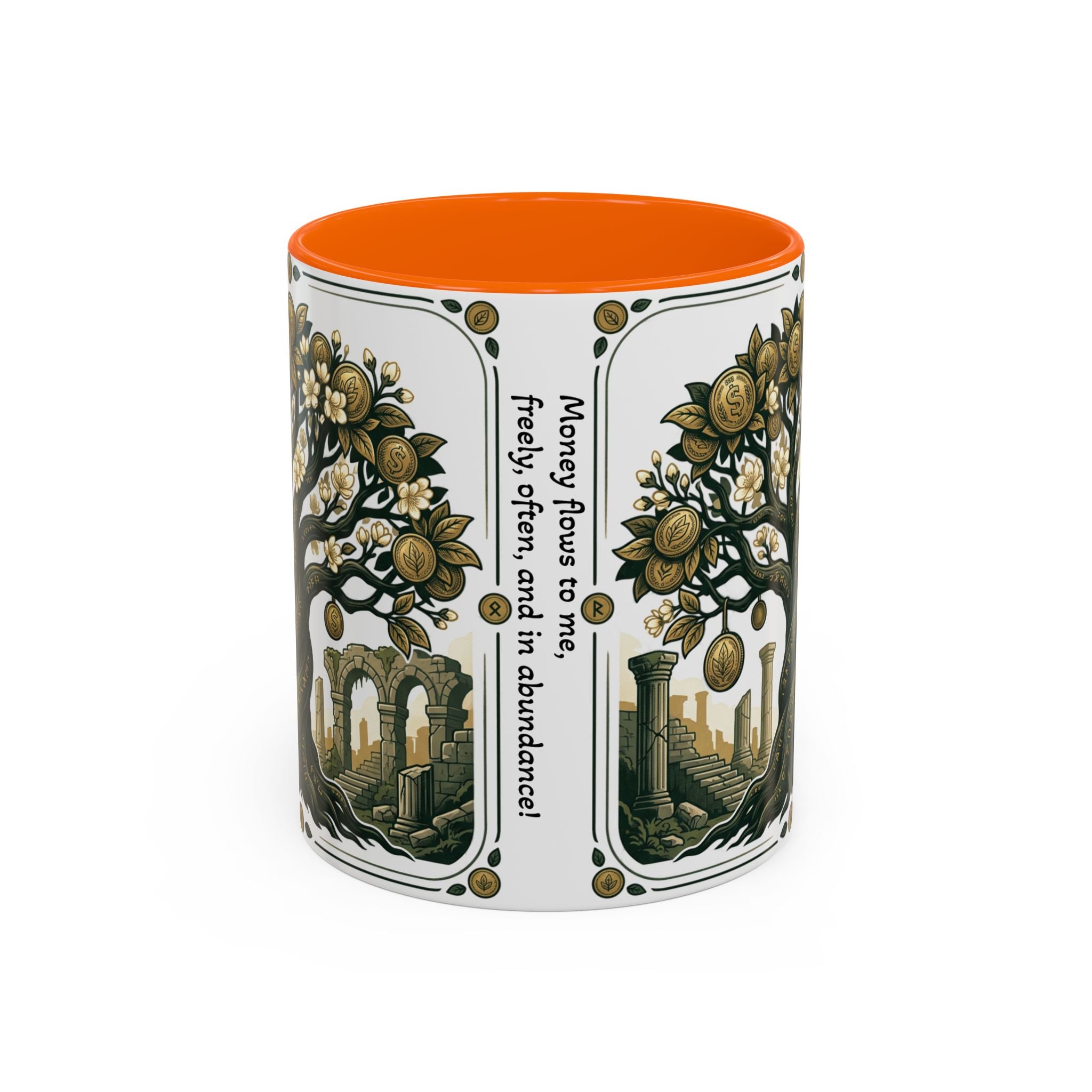 Ornate Tree of Coins Coffee Mug — Gold Ruins Accent Ceramic Mug (11/15oz)