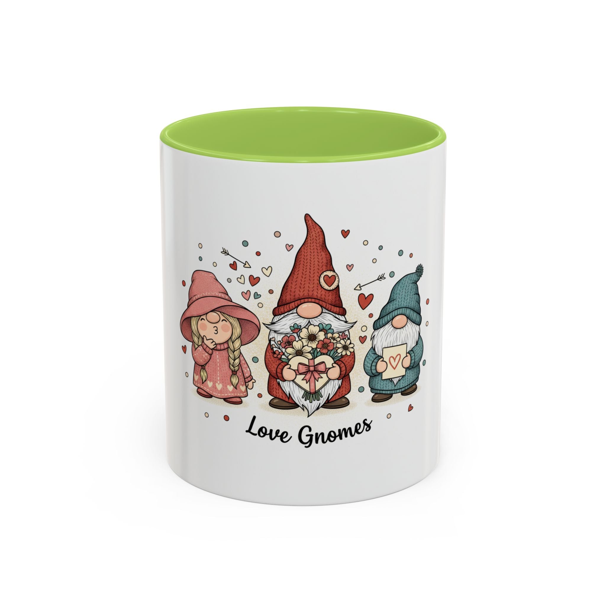 Love Gnomes Accent Coffee Mug — Cute Valentine Heart Gnome Tea Cup (11/15oz)