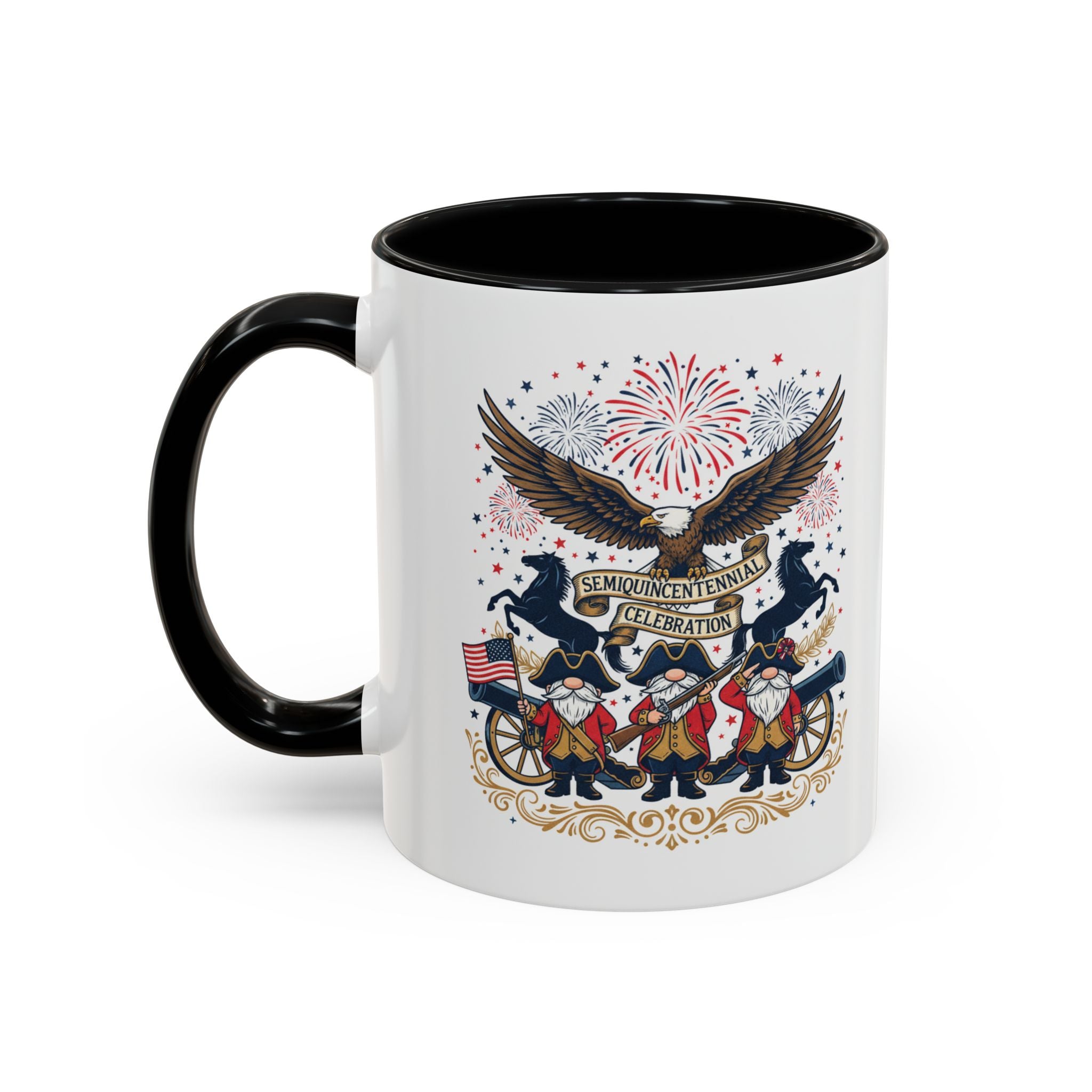 Patriotic Eagle & Revolutionary Soldiers Coffee Mug — Bicentennial Celebration Accent Mug
