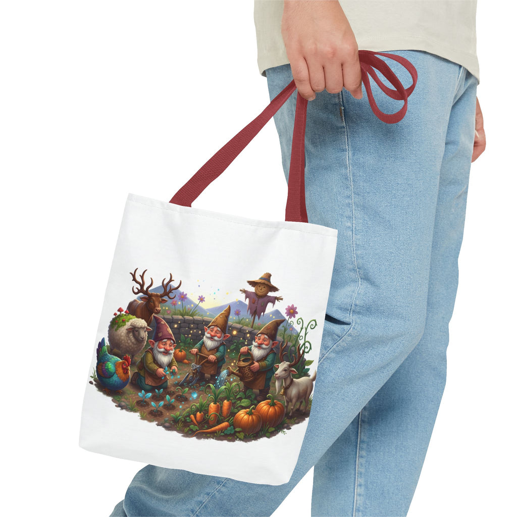 Gnome Garden Tote Bag — Whimsical Gnome & Pumpkin Illustration AOP Tote