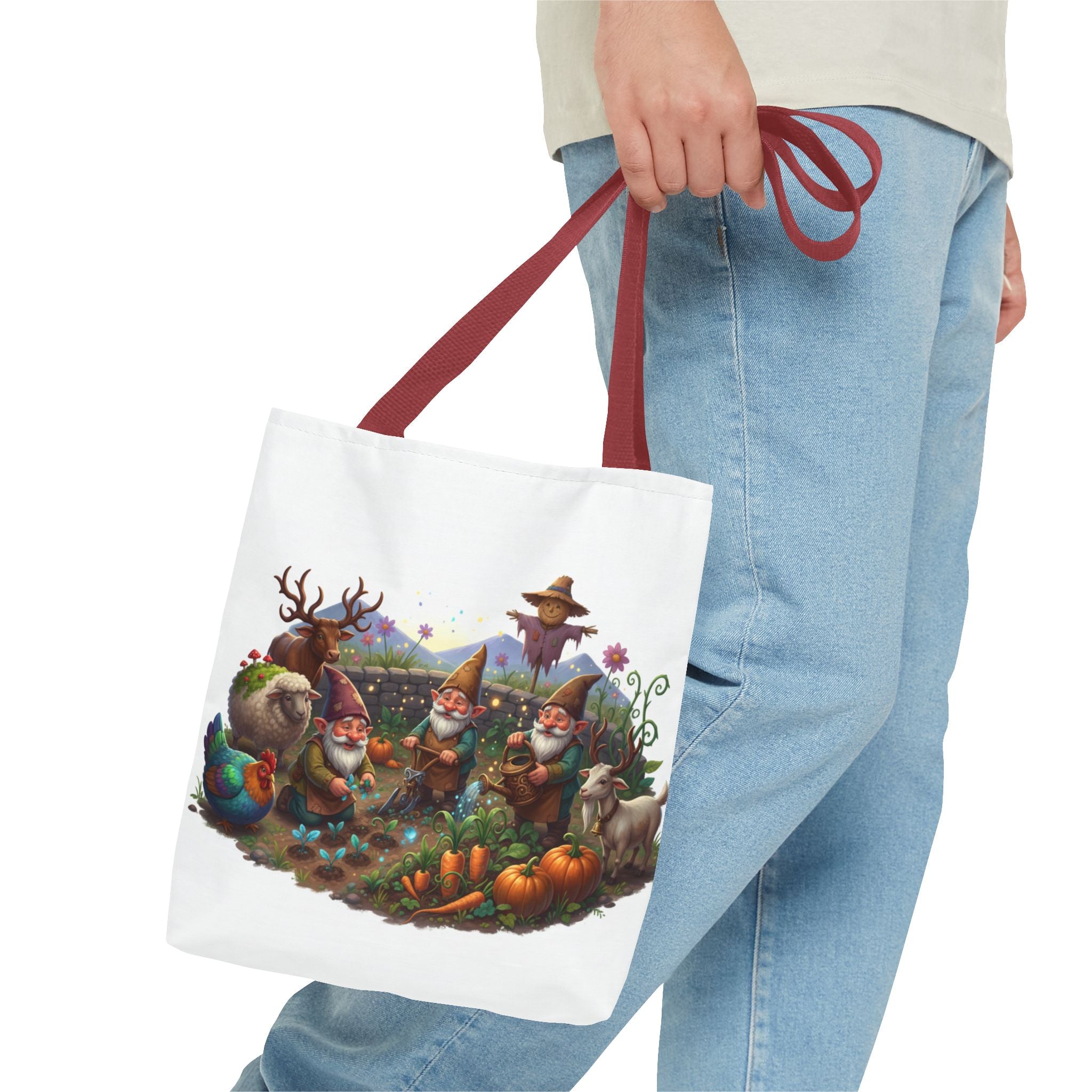 Gnome Garden Tote Bag — Whimsical Gnome & Pumpkin Illustration AOP Tote