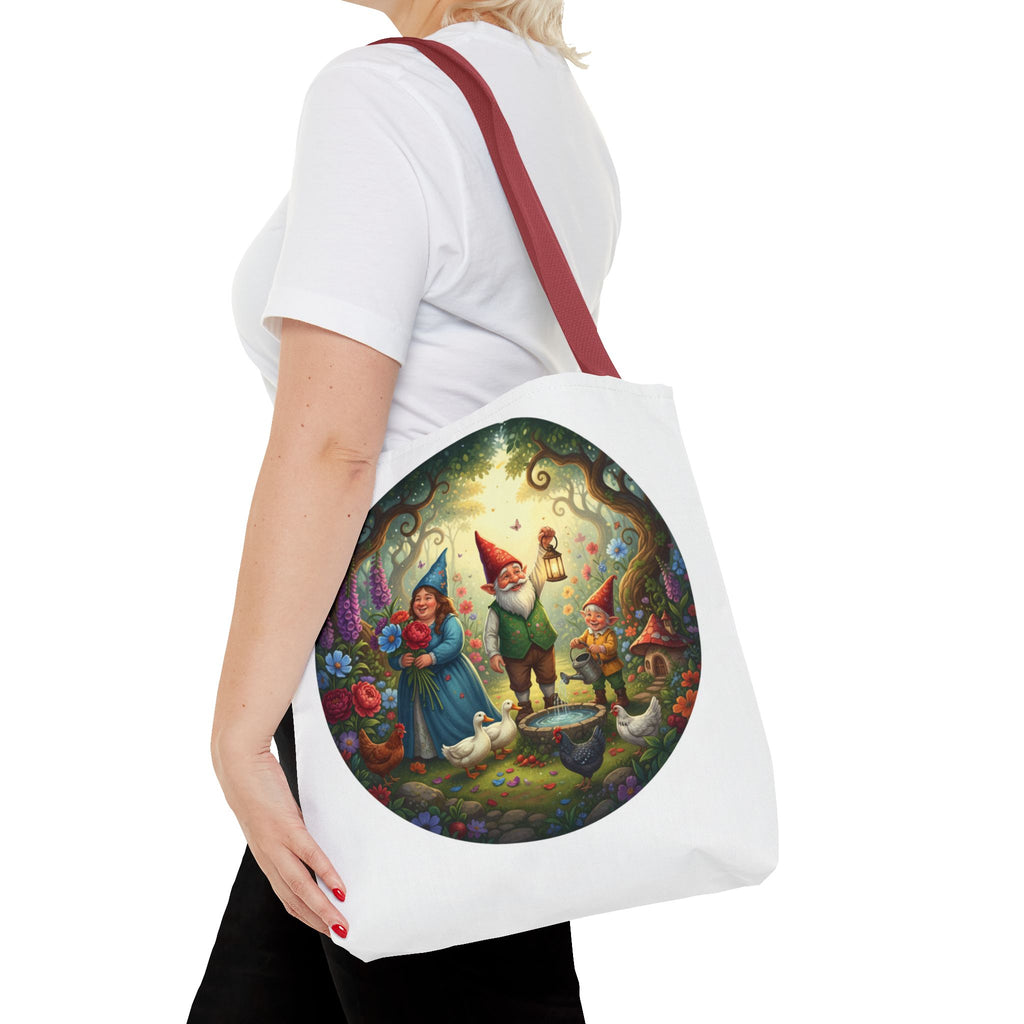 Gnome Garden Tote Bag — Whimsical Fairy Tale Circle Art